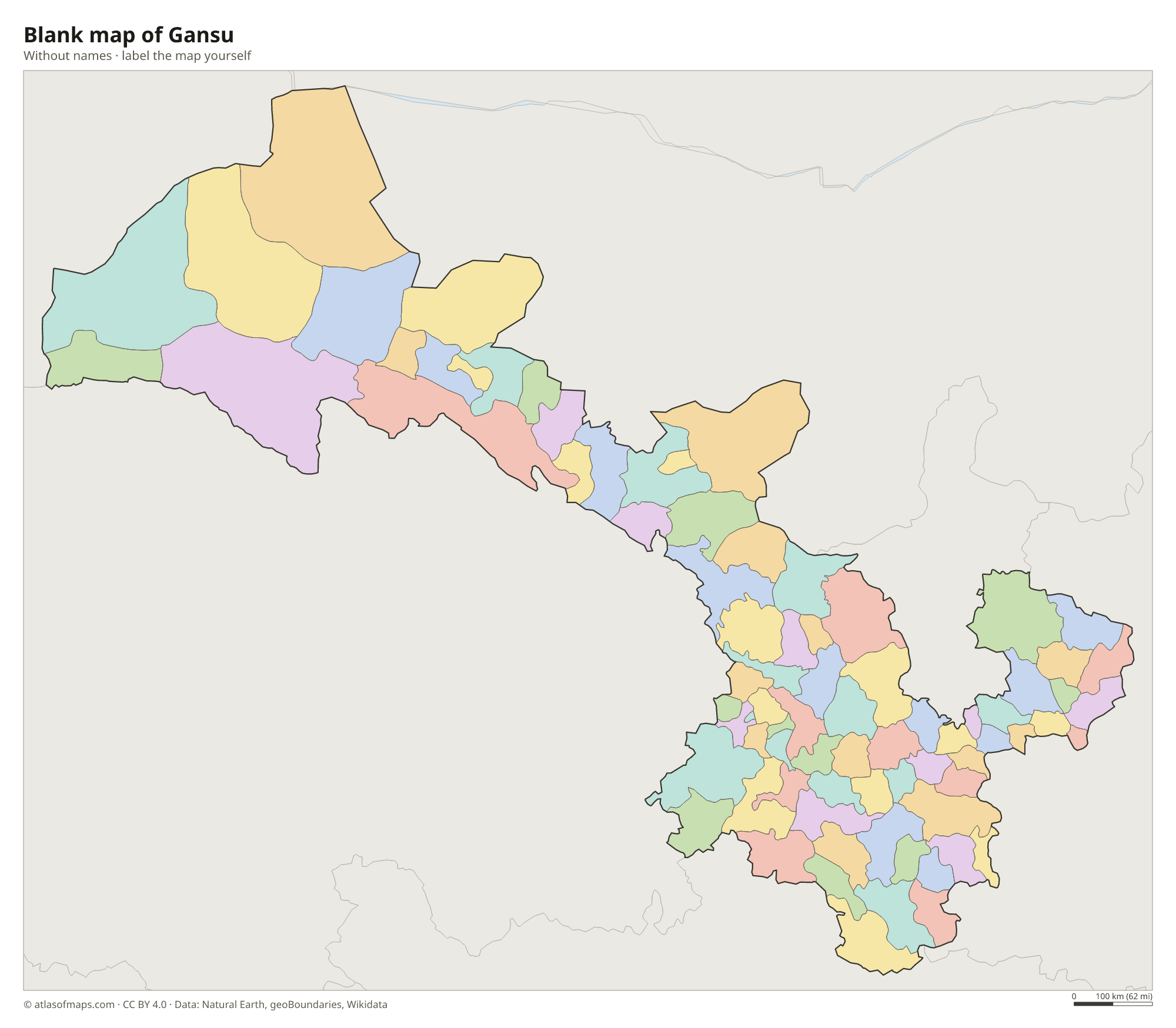 Blank map of Gansu without names