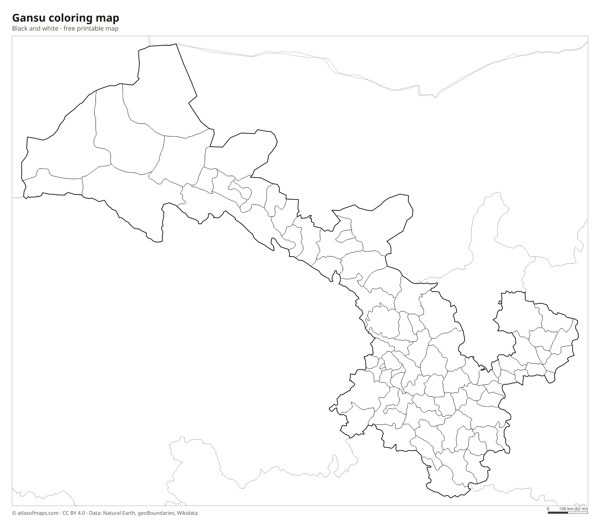Black-and-white coloring map of Gansu