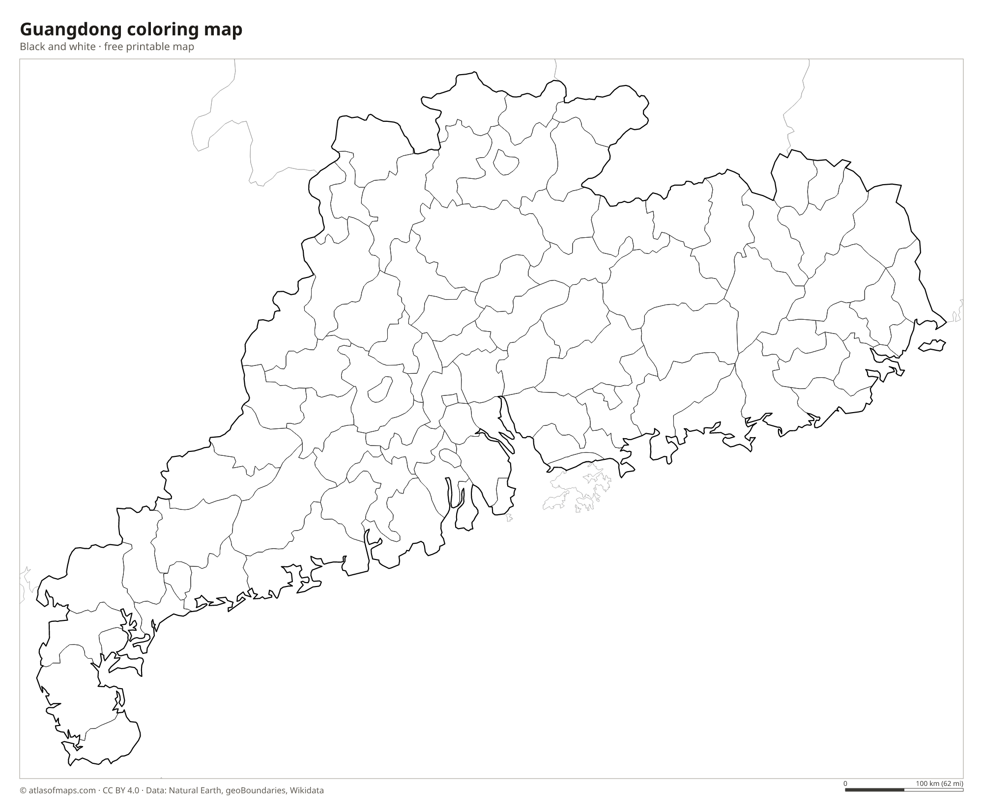 Black-and-white coloring map of Guangdong