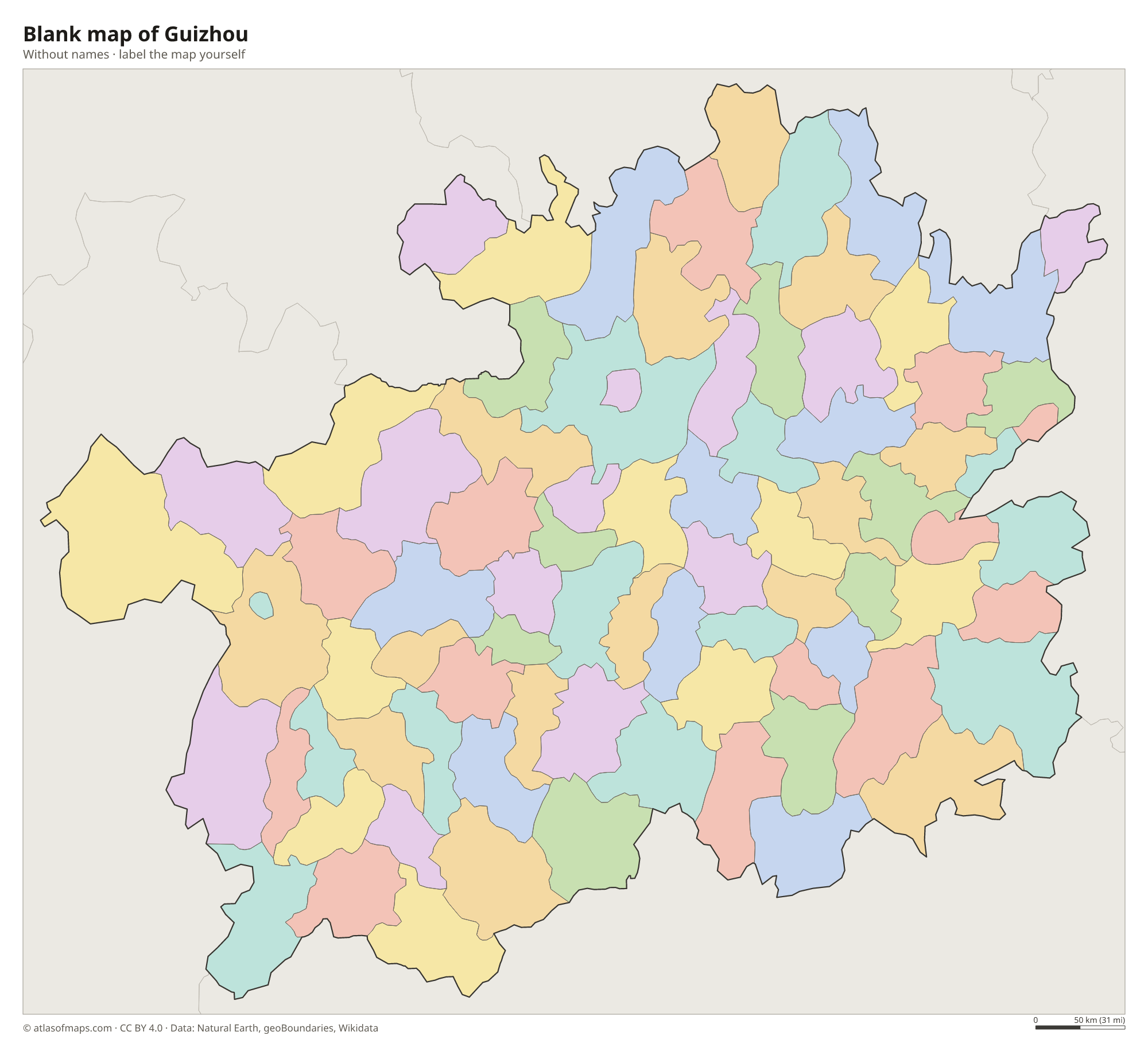 Blank map of Guizhou without names