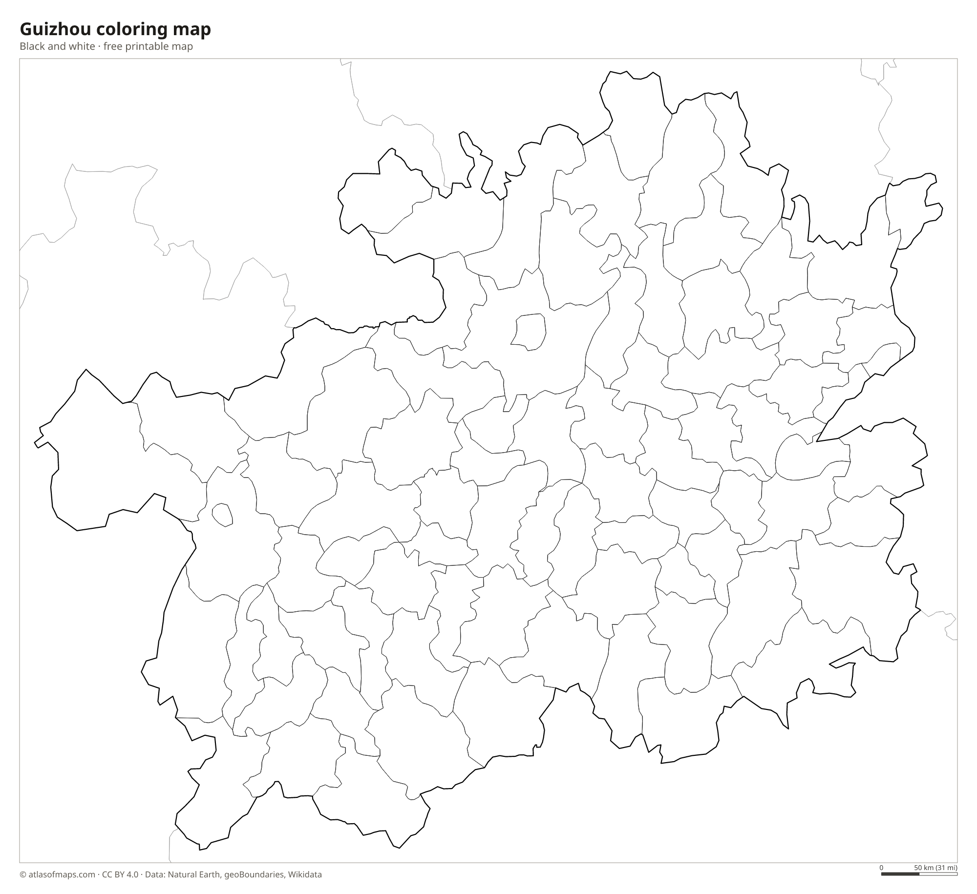 Black-and-white coloring map of Guizhou