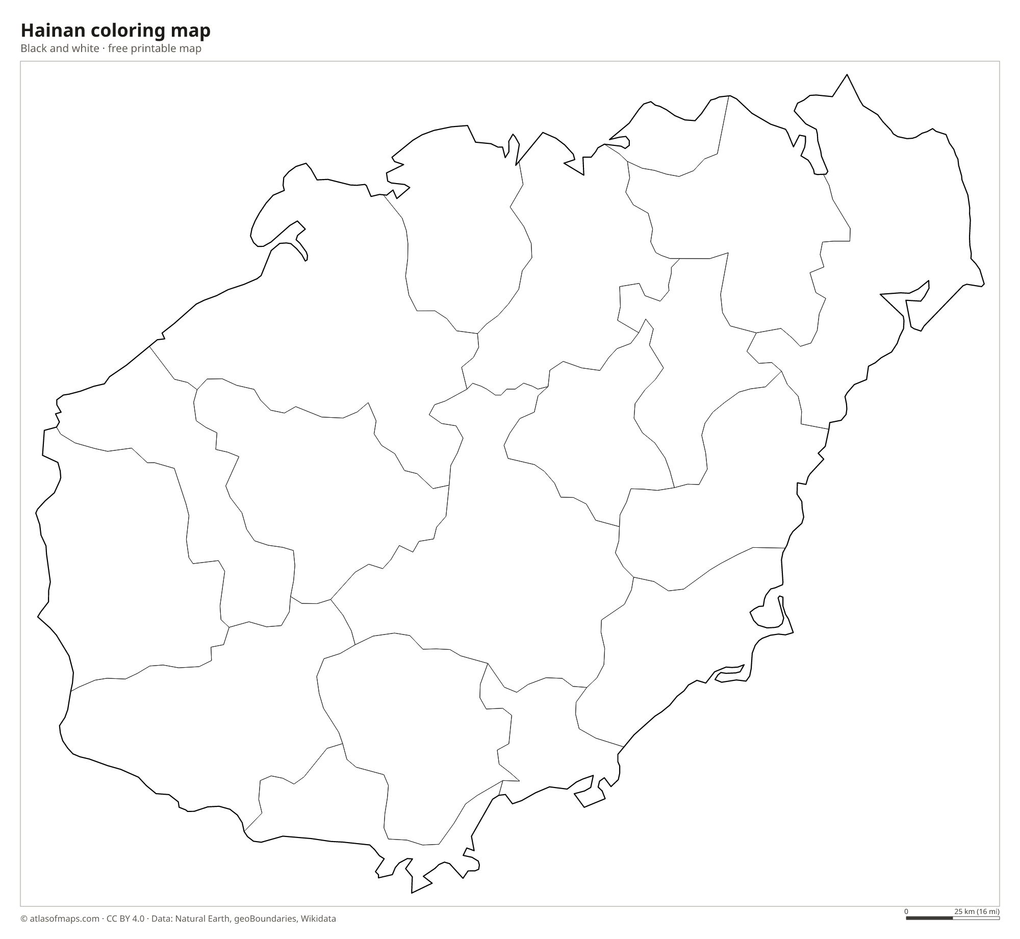 Black-and-white coloring map of Hainan