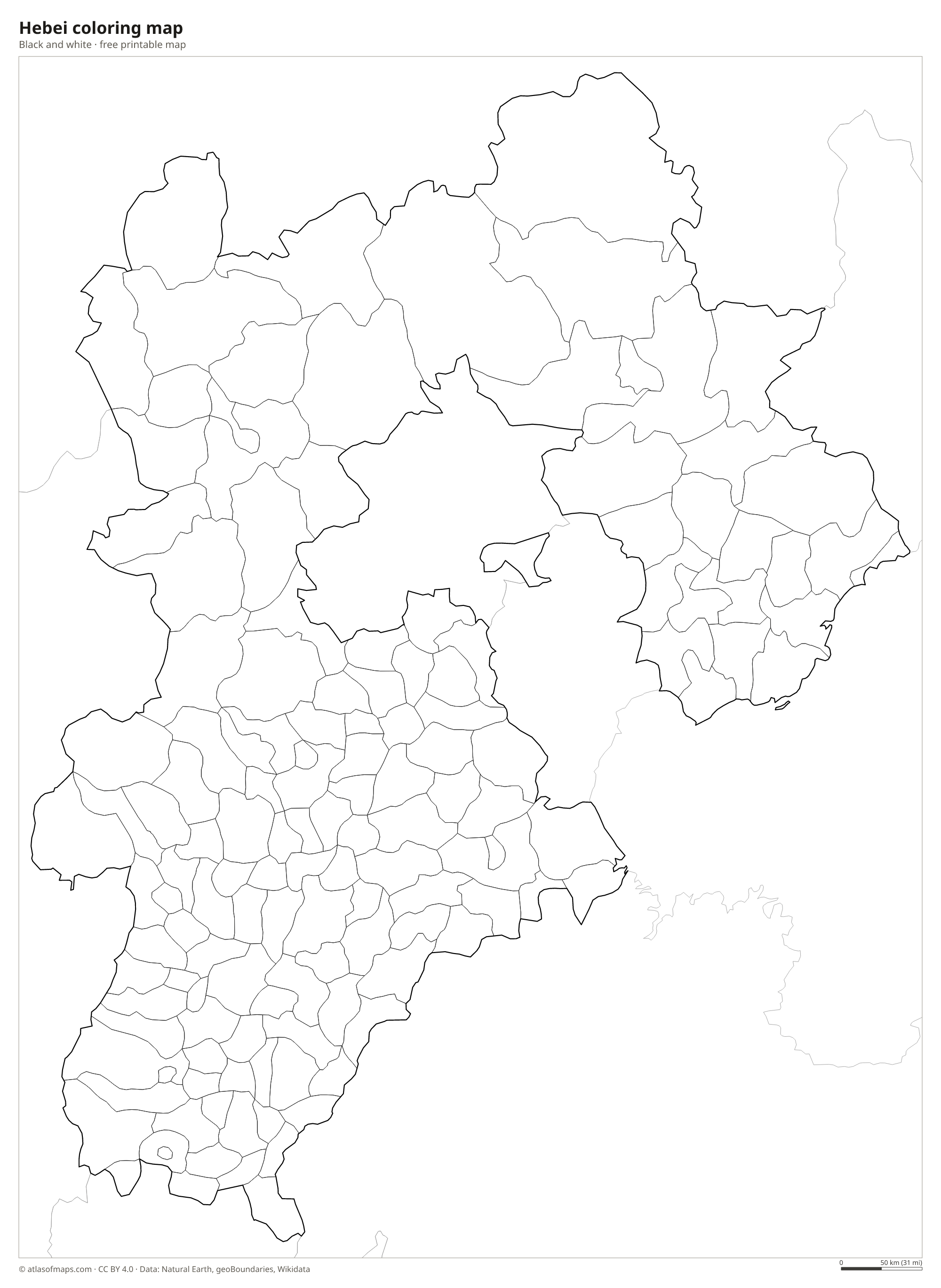 Black-and-white coloring map of Hebei