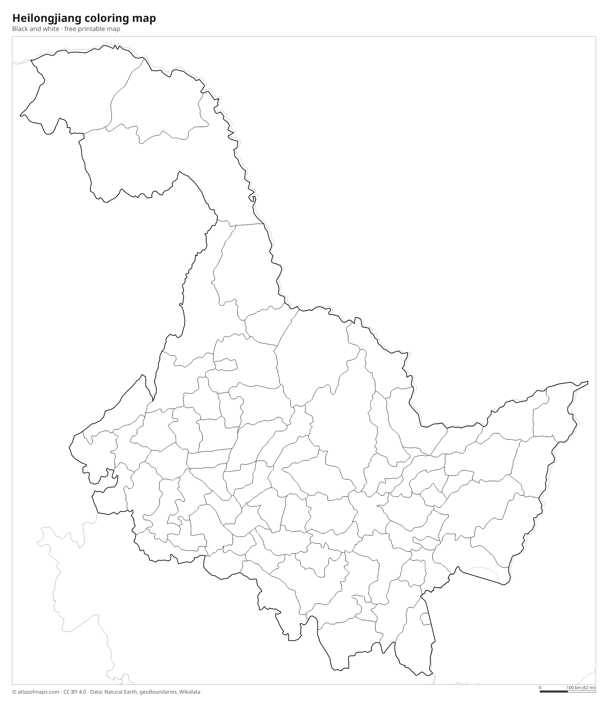 Black-and-white coloring map of Heilongjiang