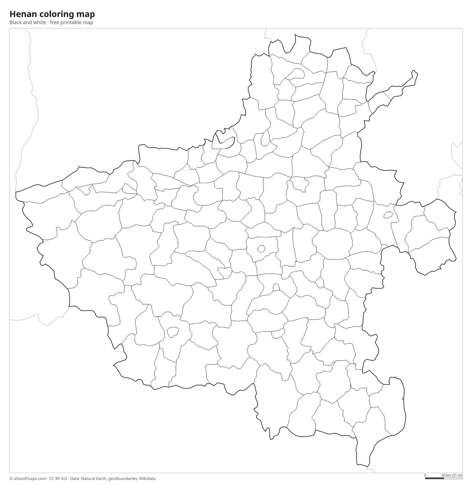 Black-and-white coloring map of Henan
