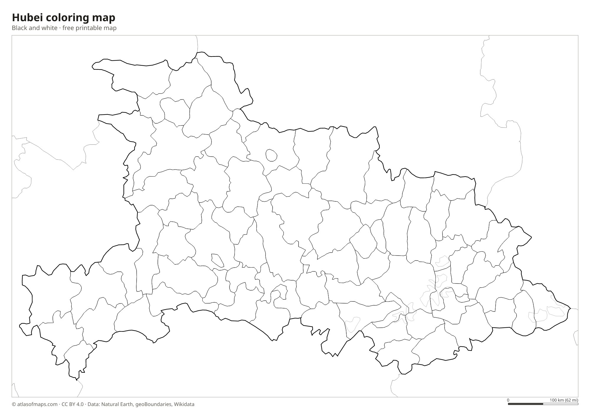 Black-and-white coloring map of Hubei