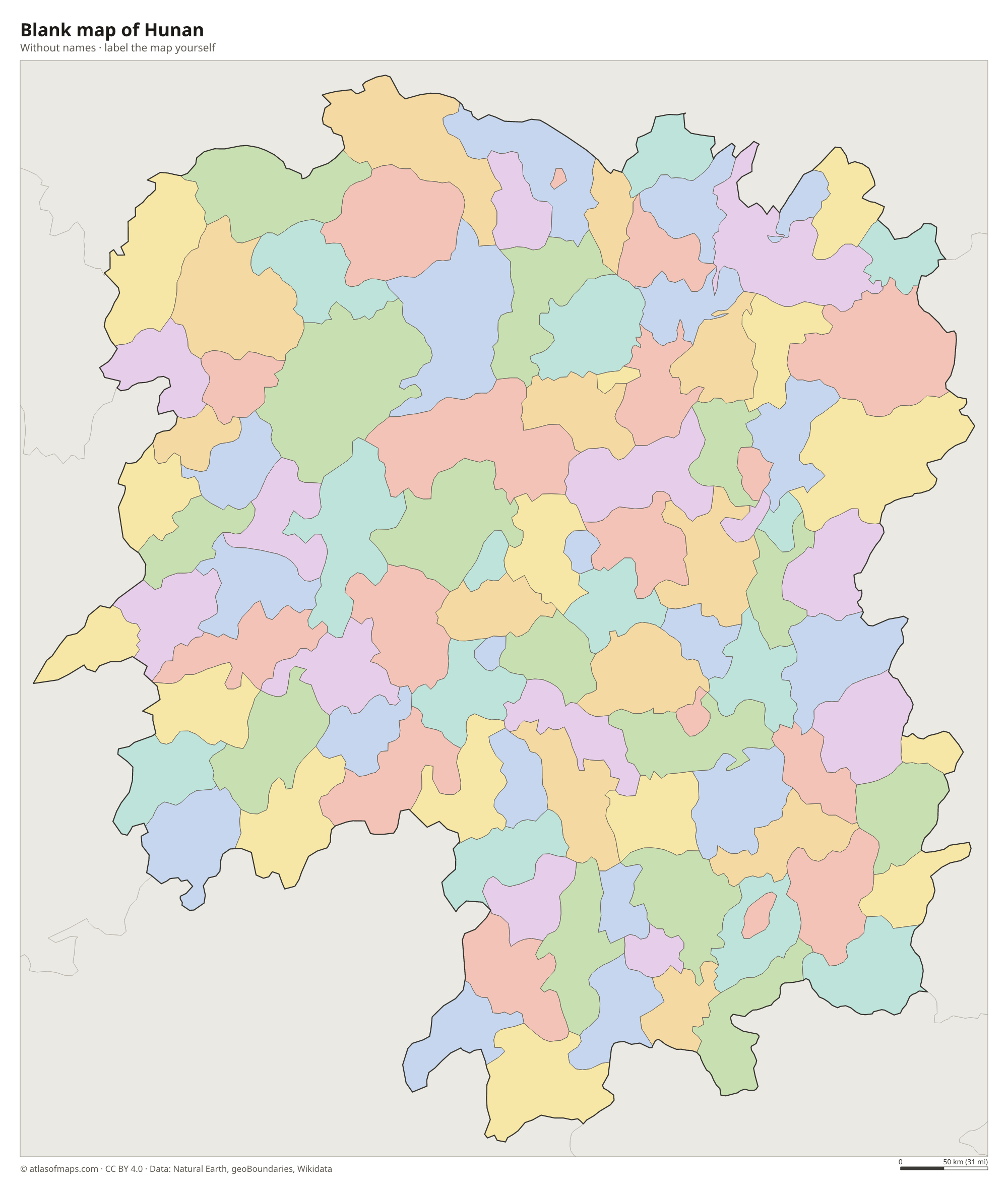 Blank map of Hunan without names