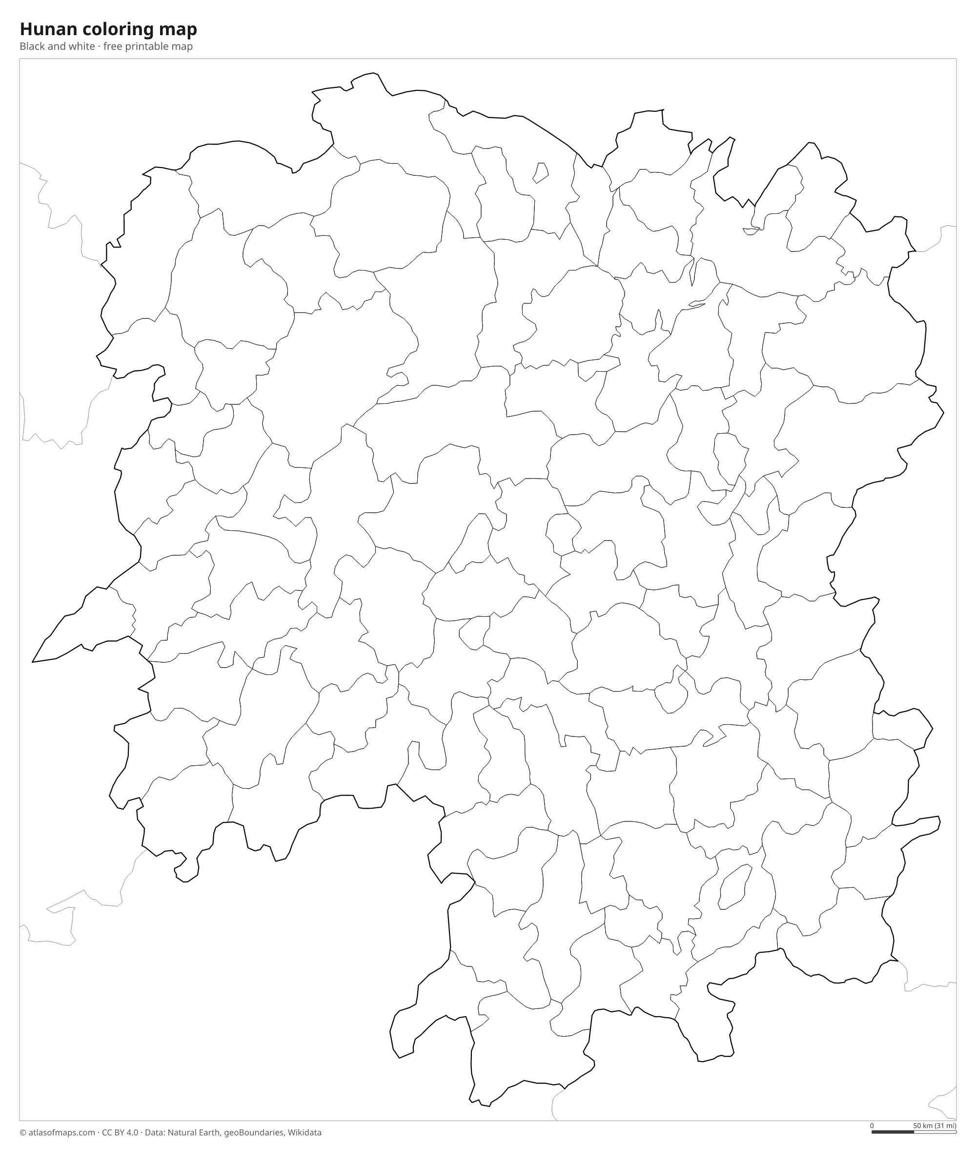 Black-and-white coloring map of Hunan