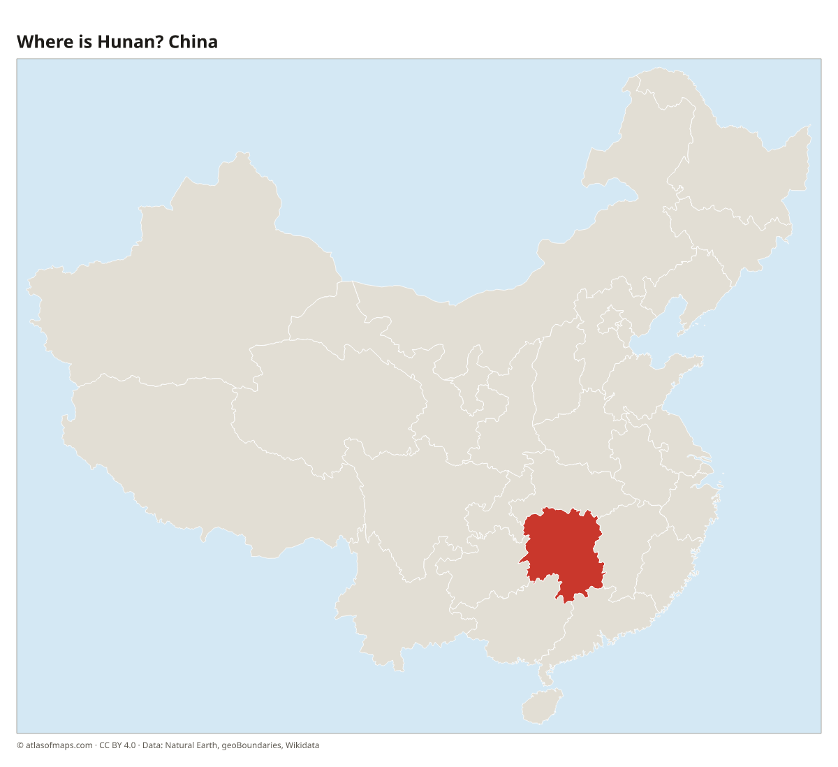 Location of Hunan in China
