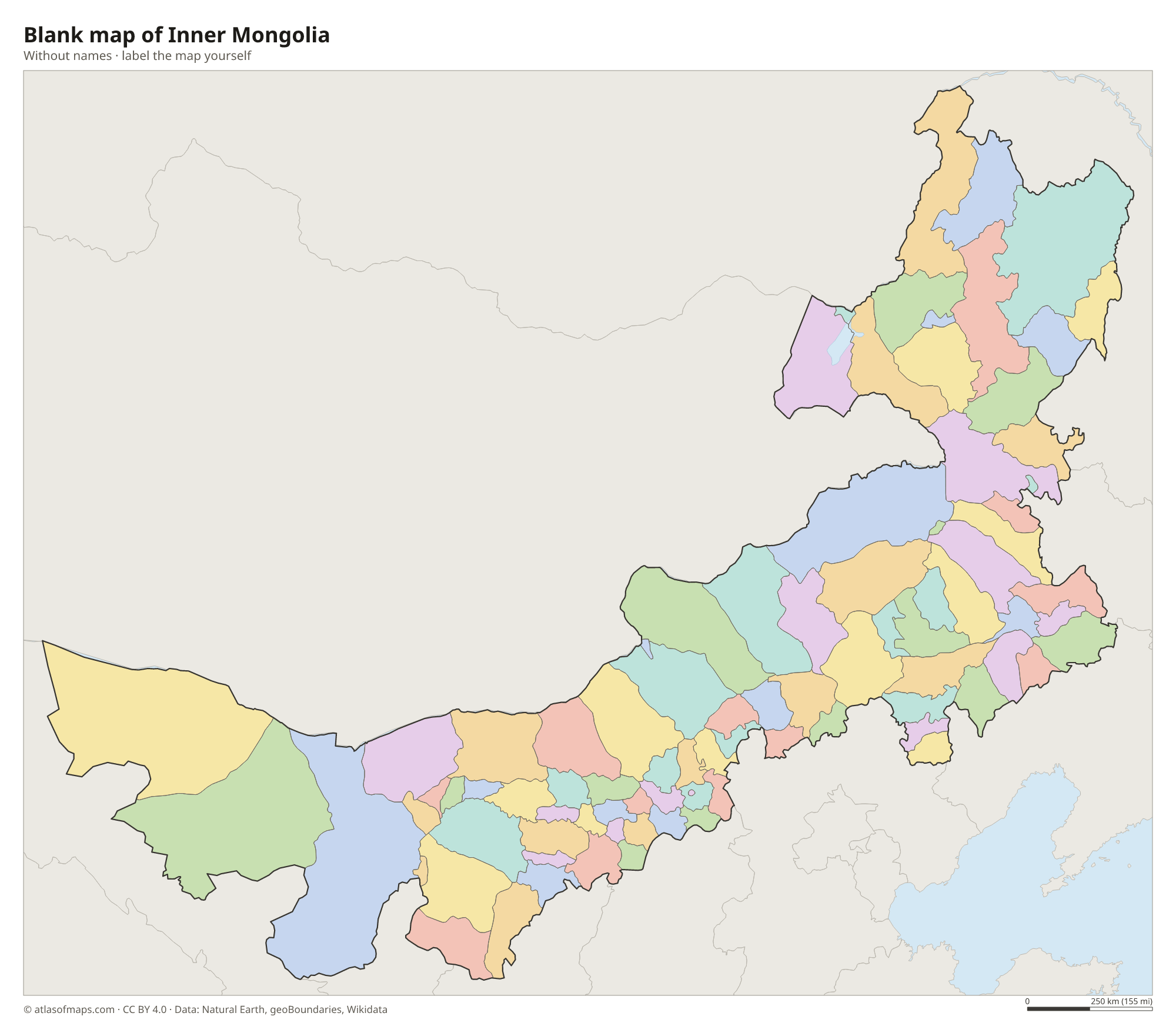 Blank map of Inner Mongolia without names