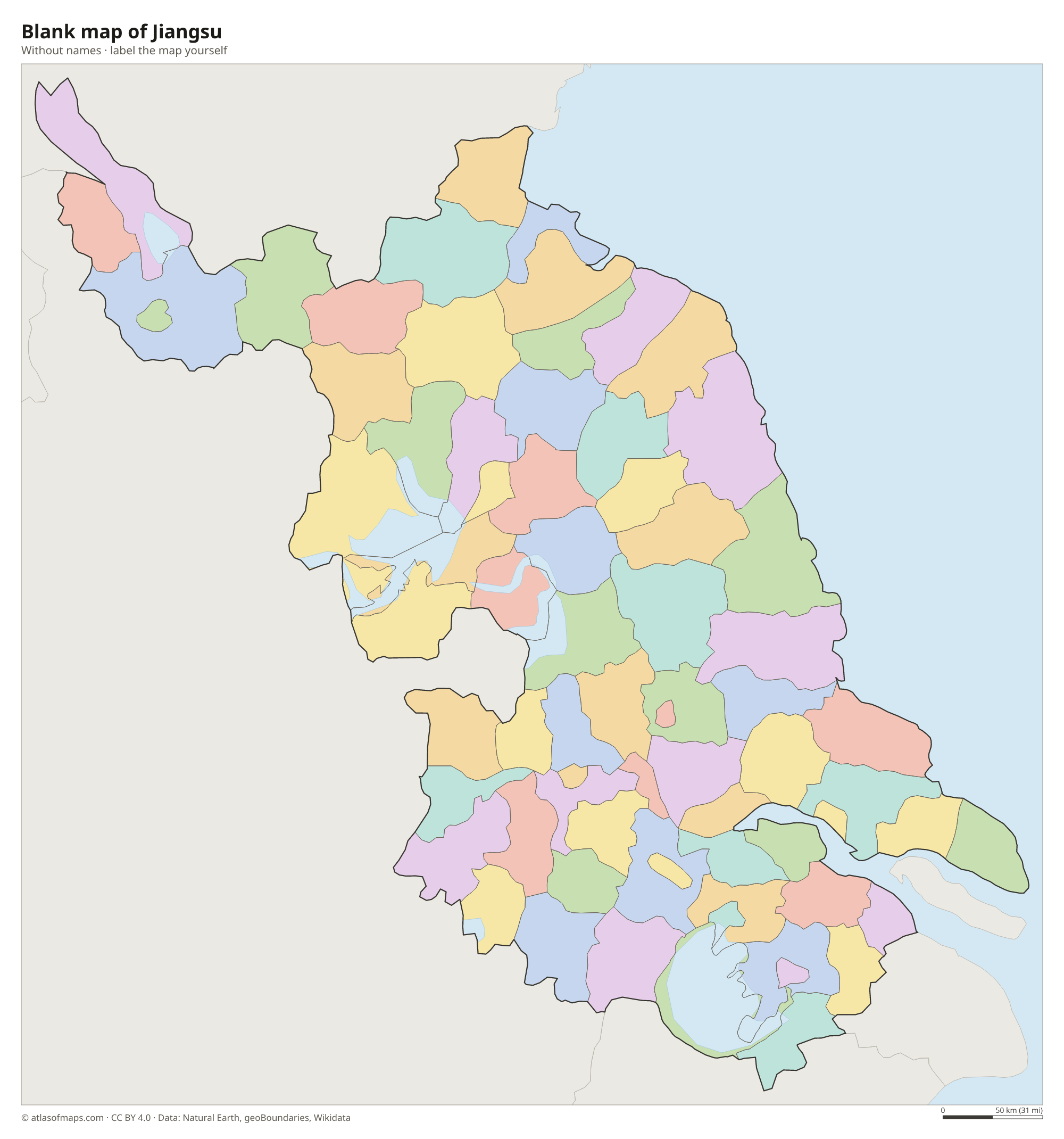 Blank map of Jiangsu without names