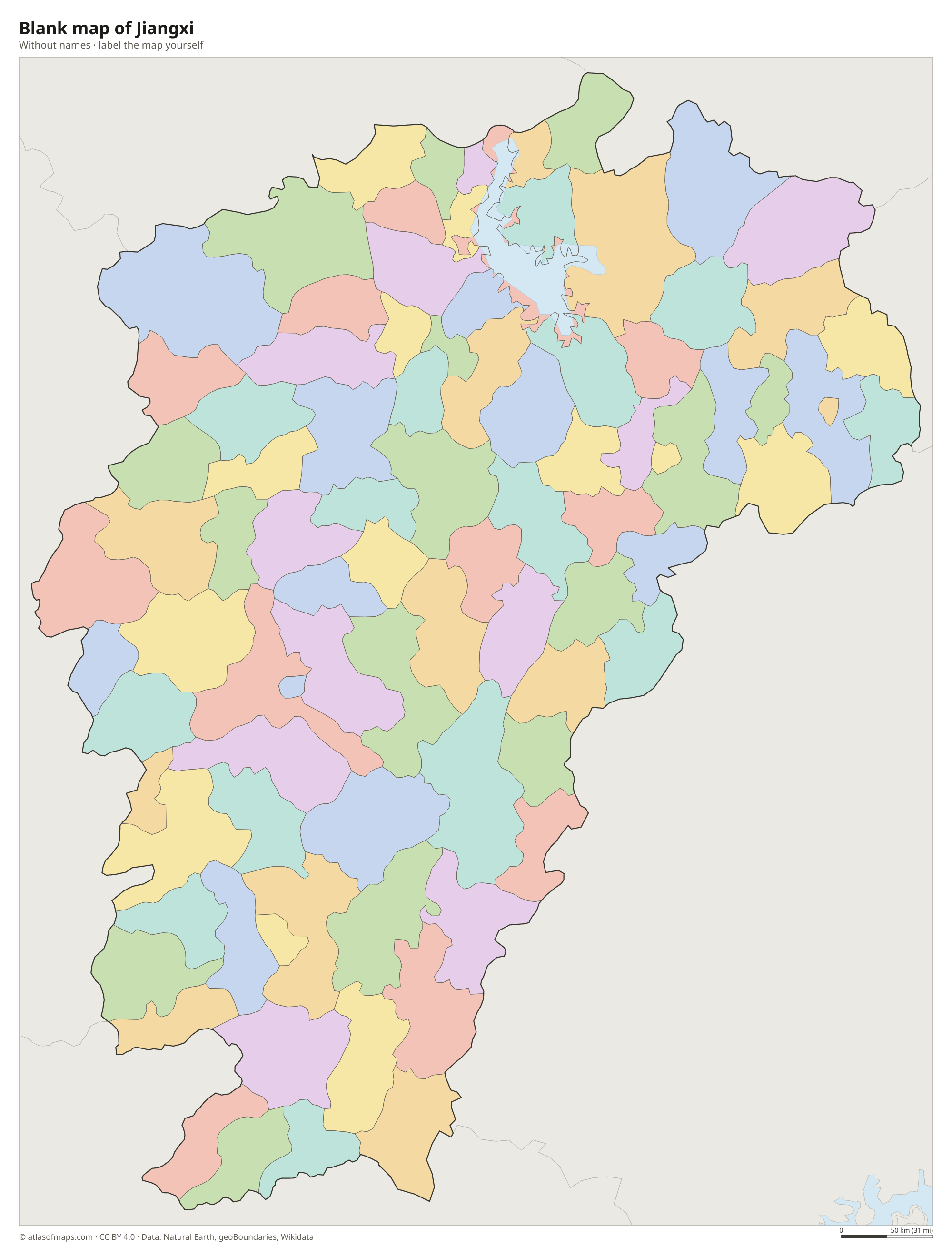 Blank map of Jiangxi without names
