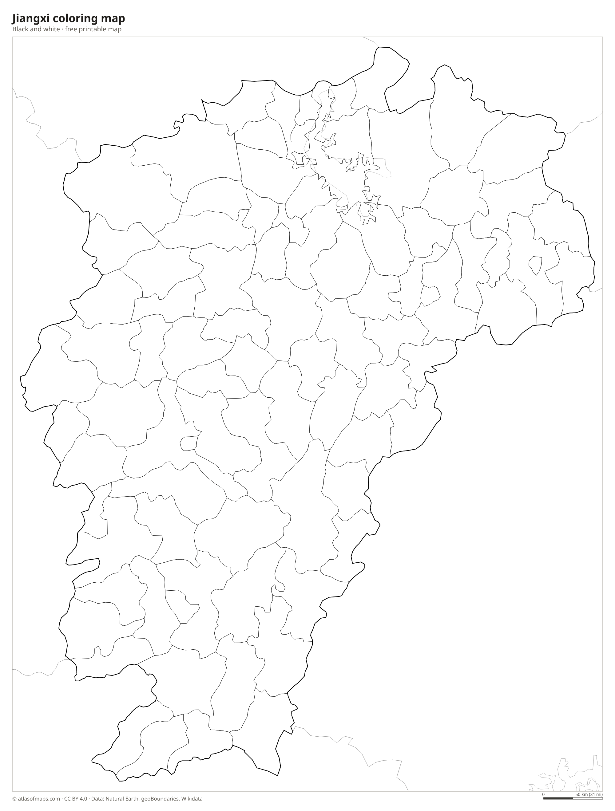 Black-and-white coloring map of Jiangxi