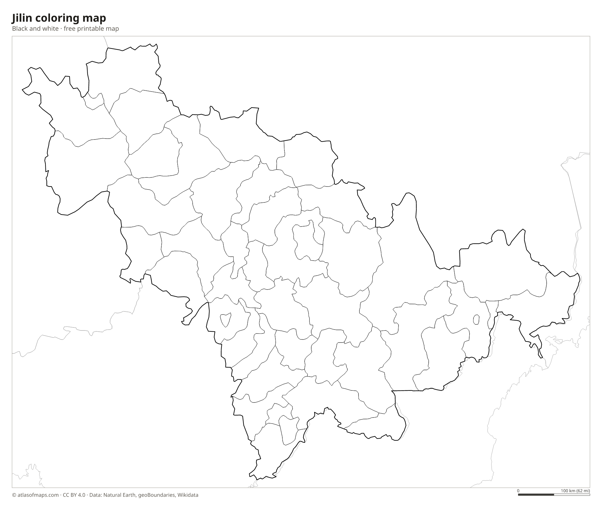 Black-and-white coloring map of Jilin