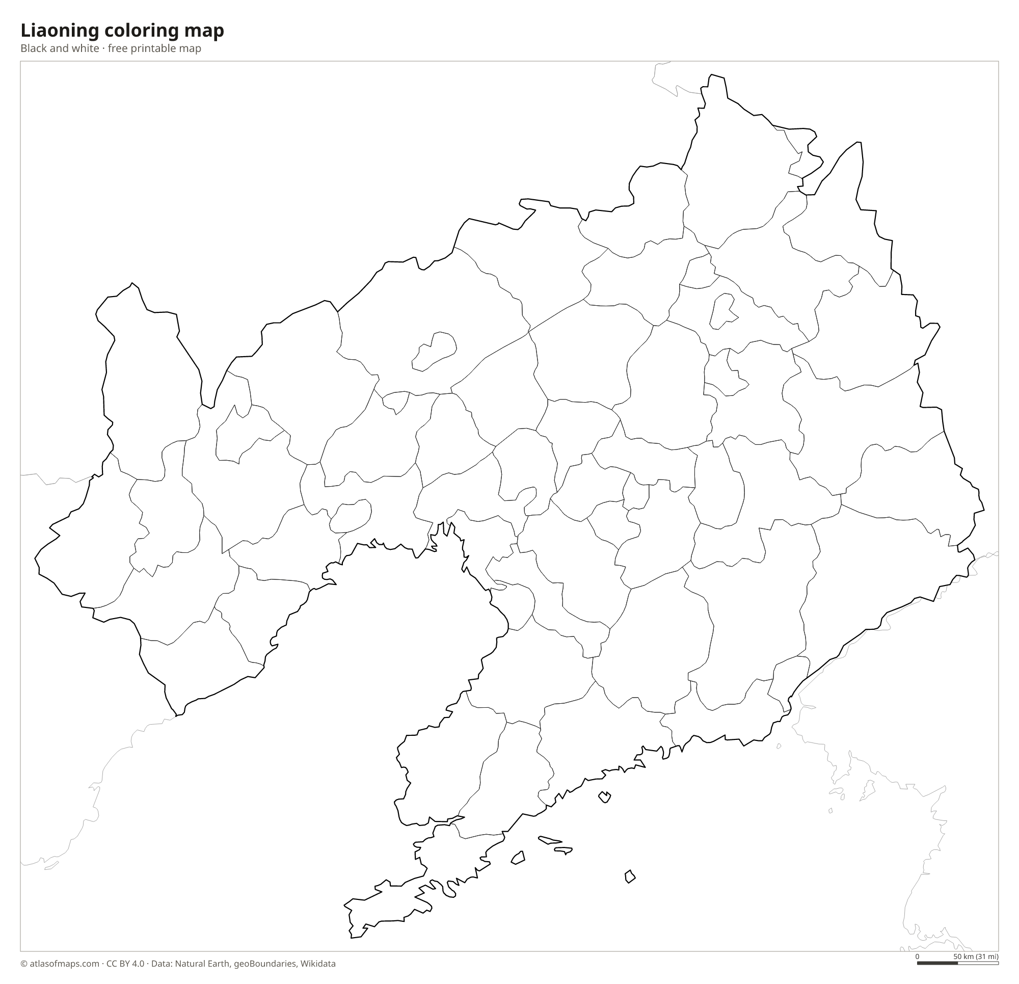 Black-and-white coloring map of Liaoning