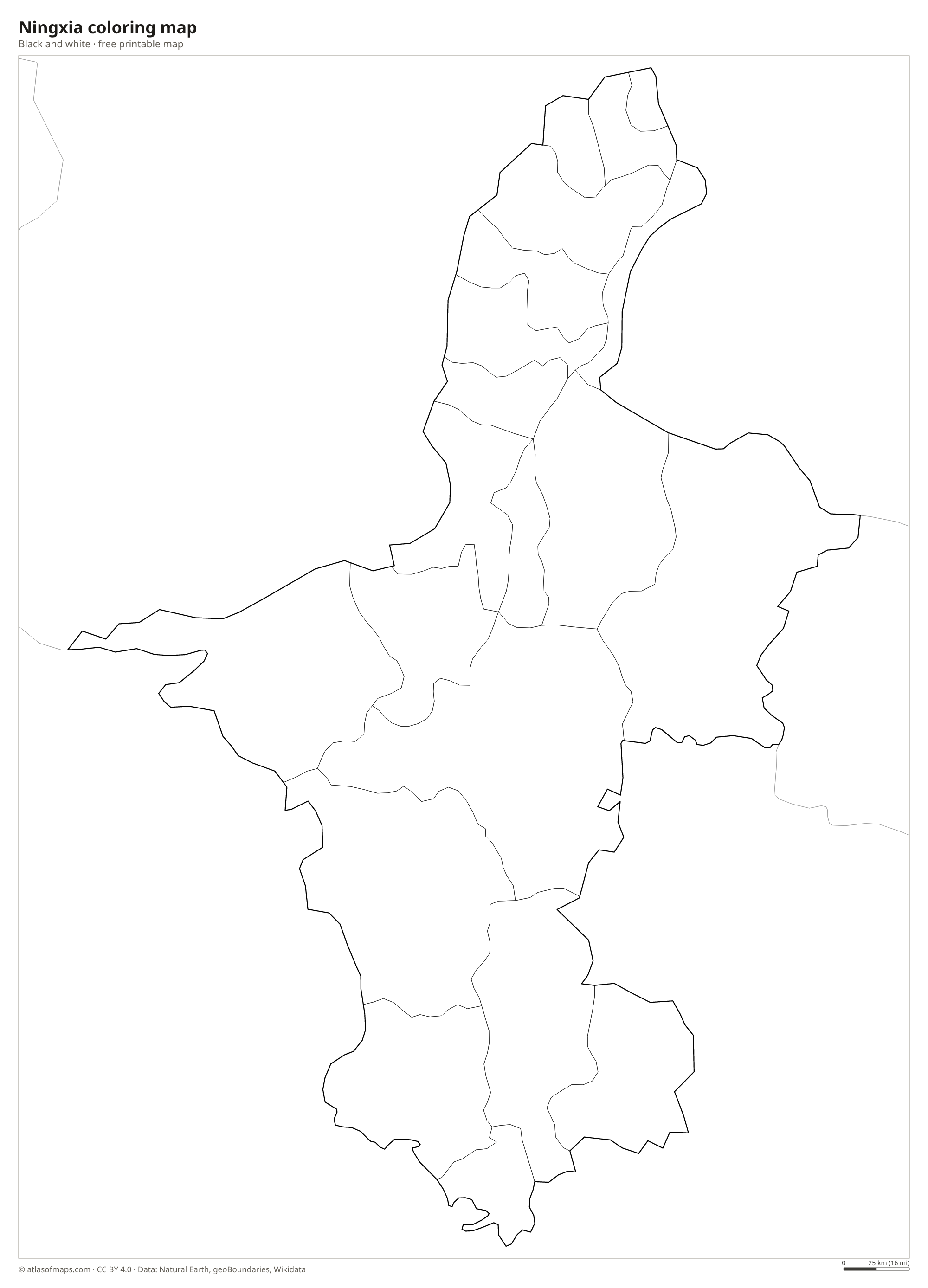 Black-and-white coloring map of Ningxia