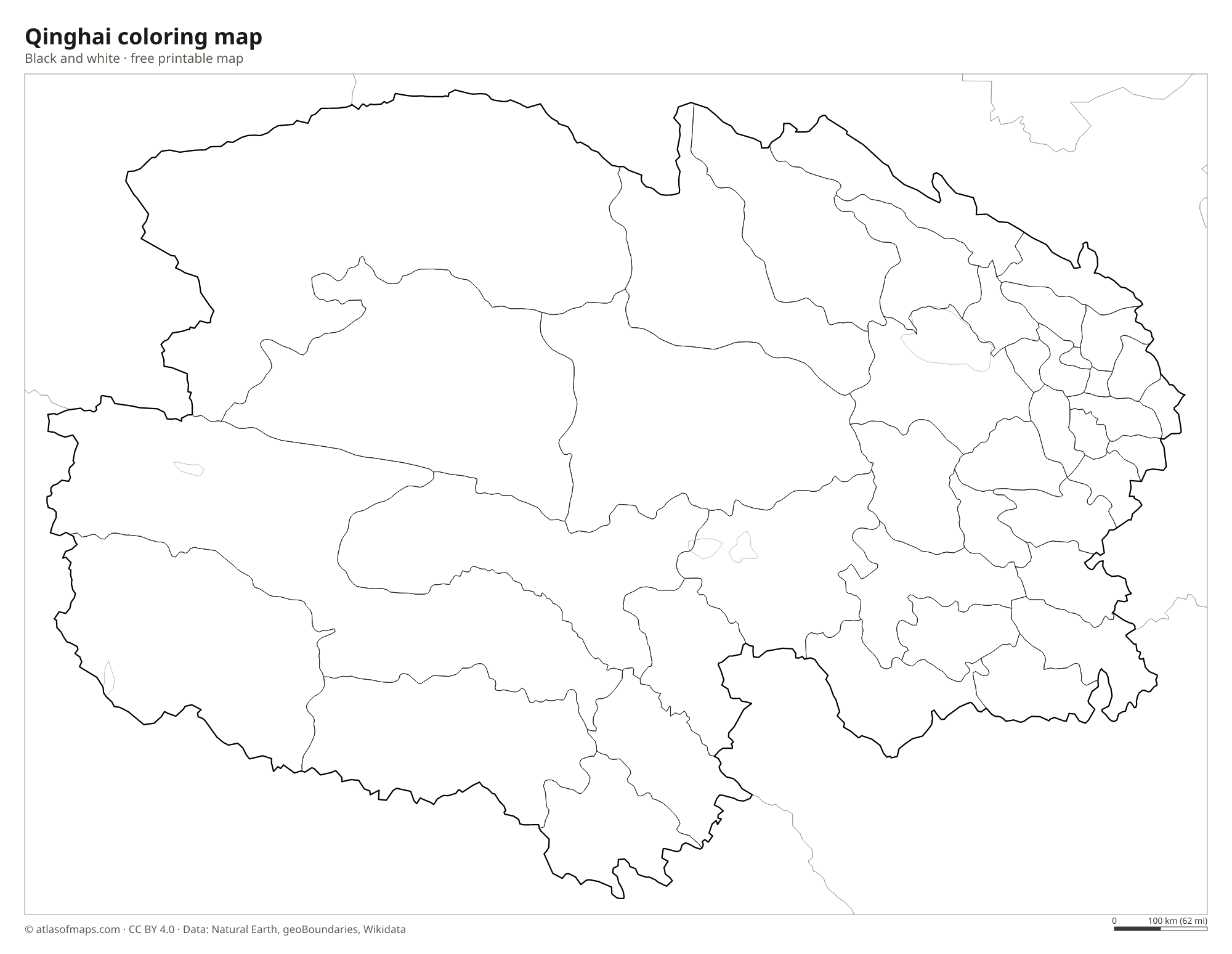 Black-and-white coloring map of Qinghai