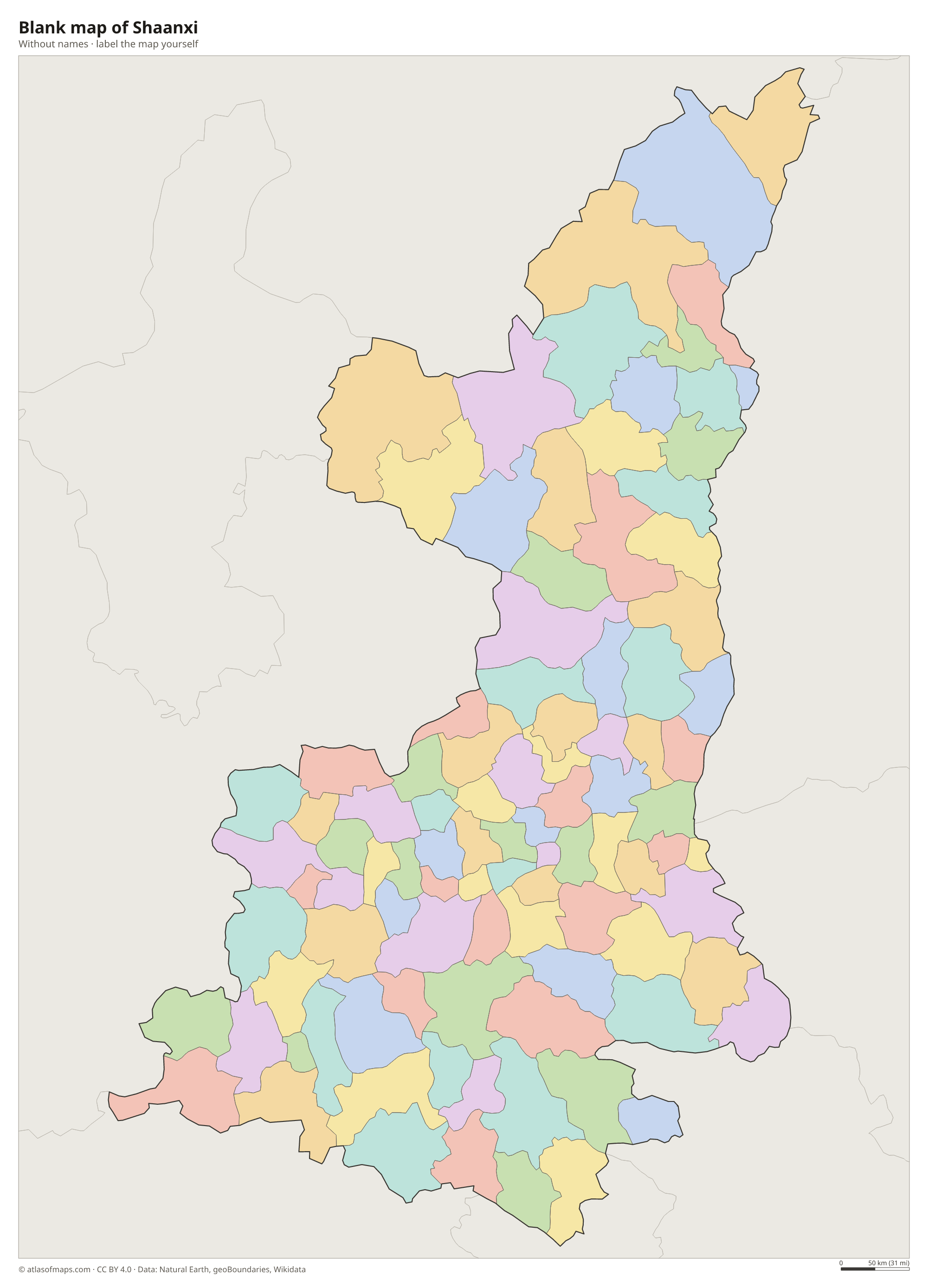 Blank map of Shaanxi without names