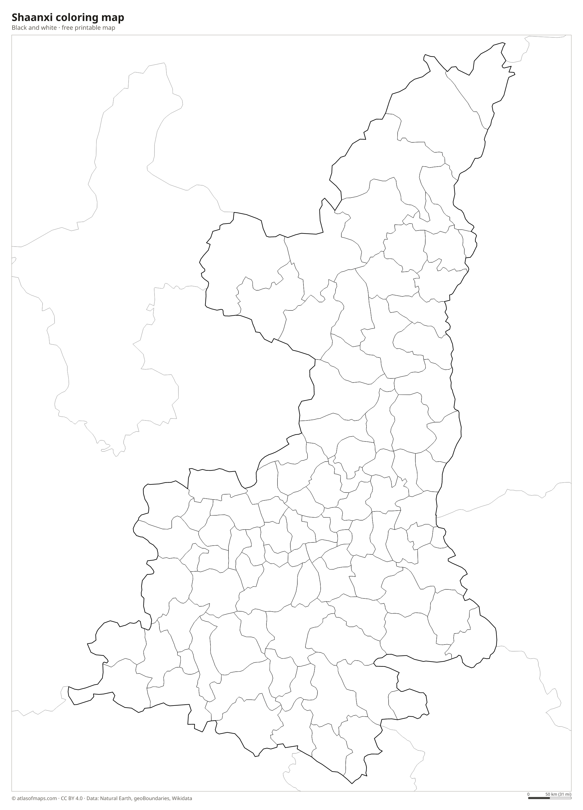 Black-and-white coloring map of Shaanxi