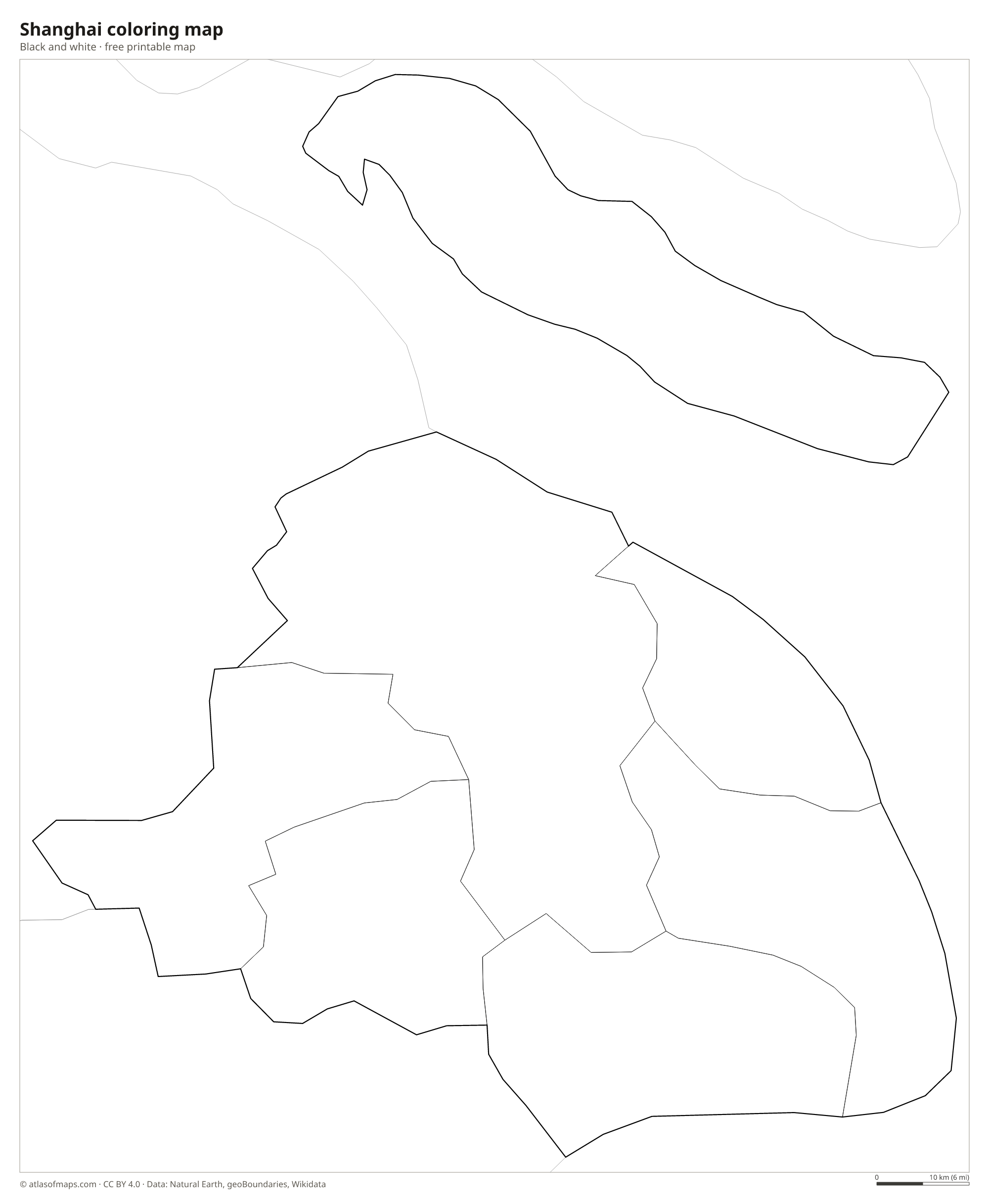 Black-and-white coloring map of Shanghai