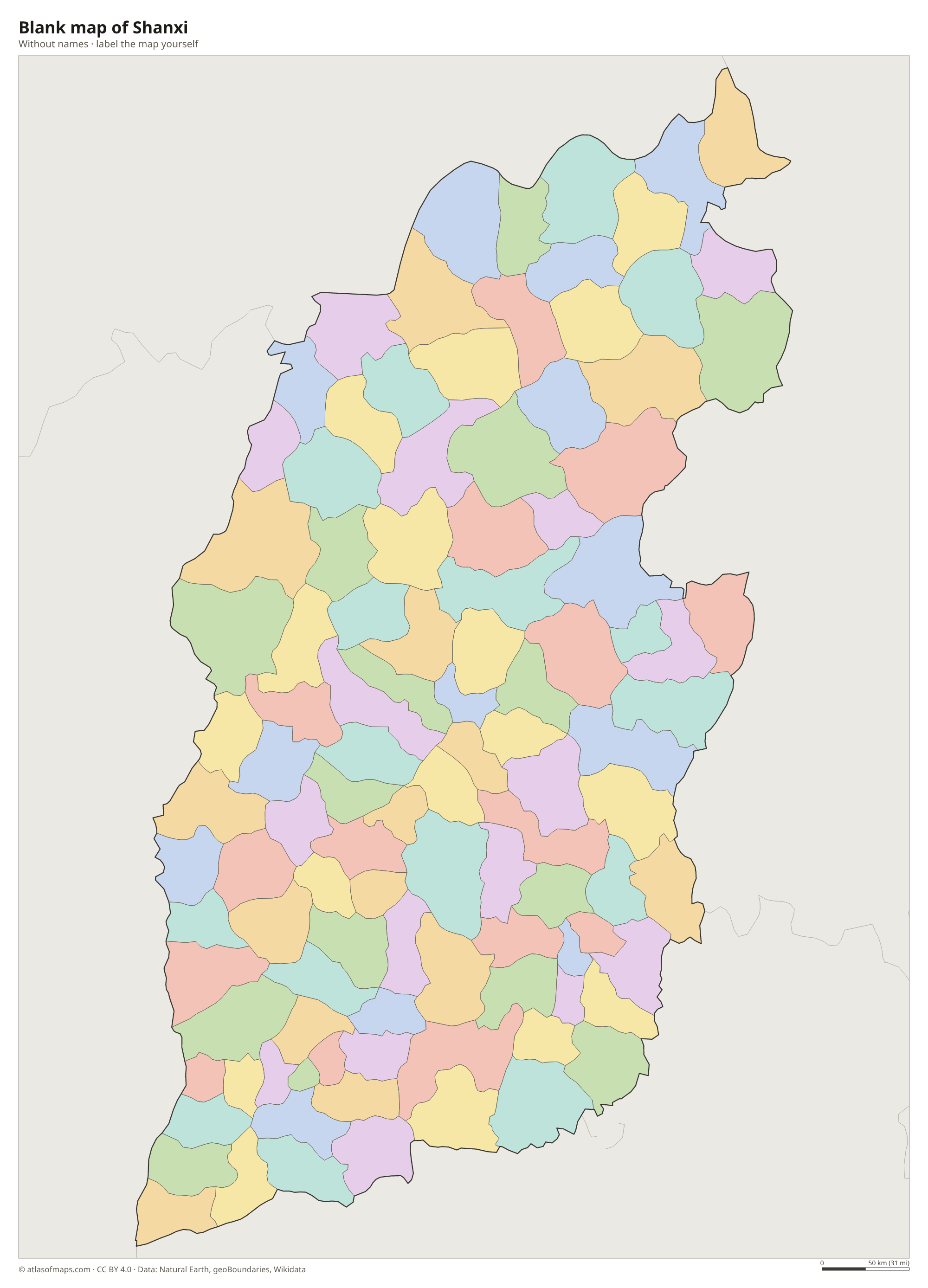 Blank map of Shanxi without names