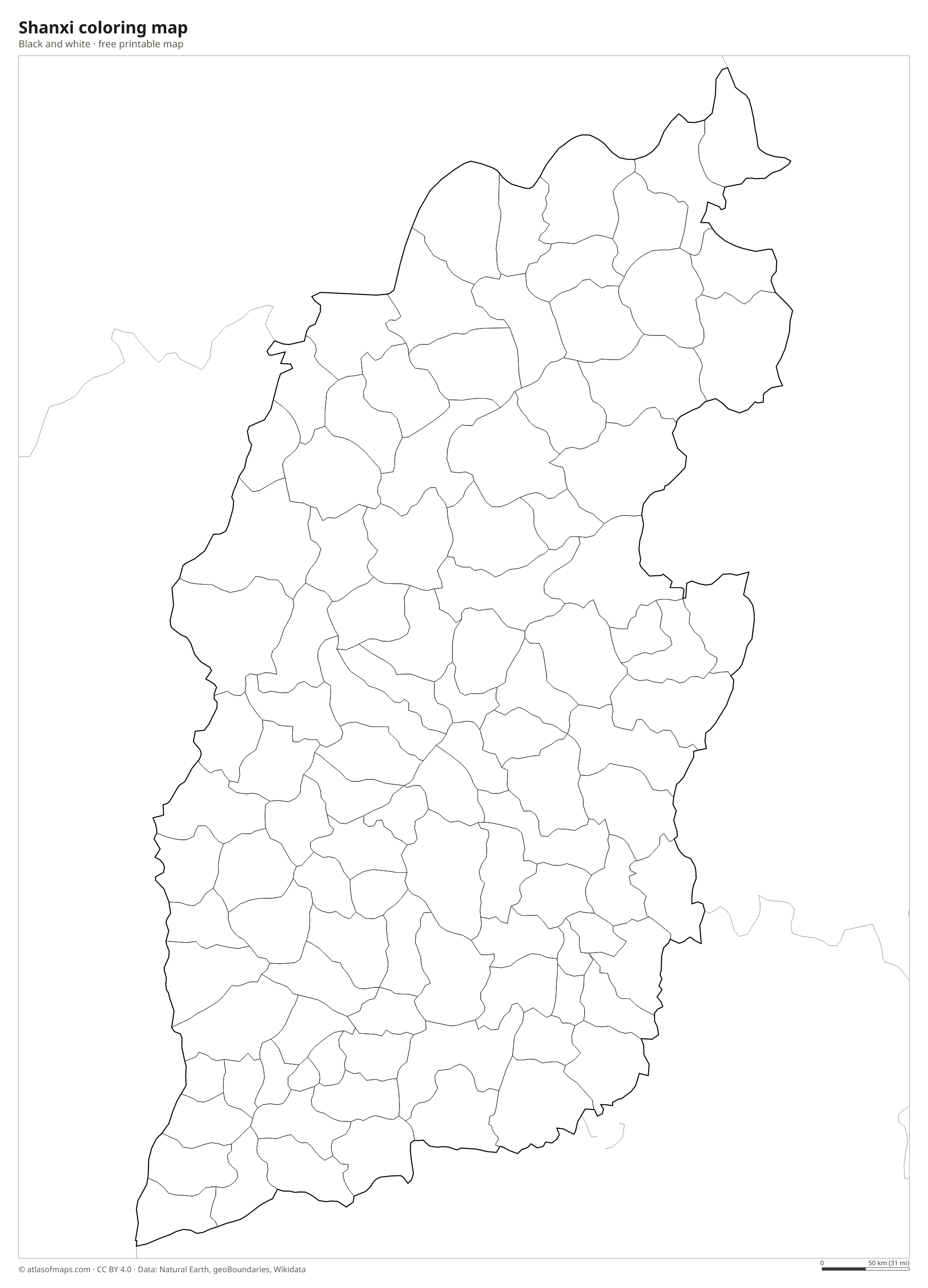 Black-and-white coloring map of Shanxi