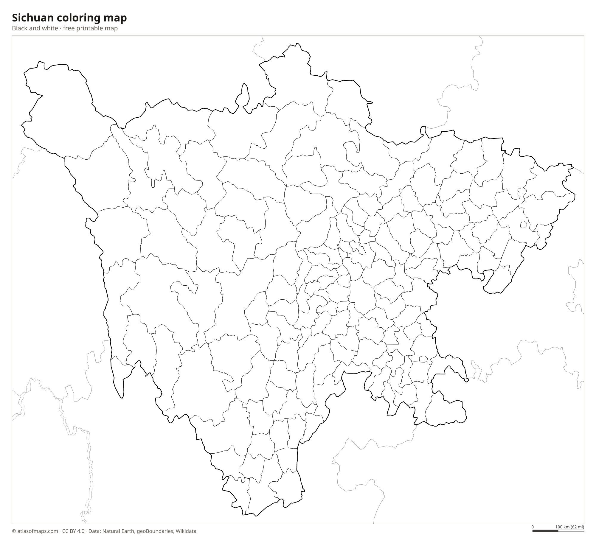 Black-and-white coloring map of Sichuan
