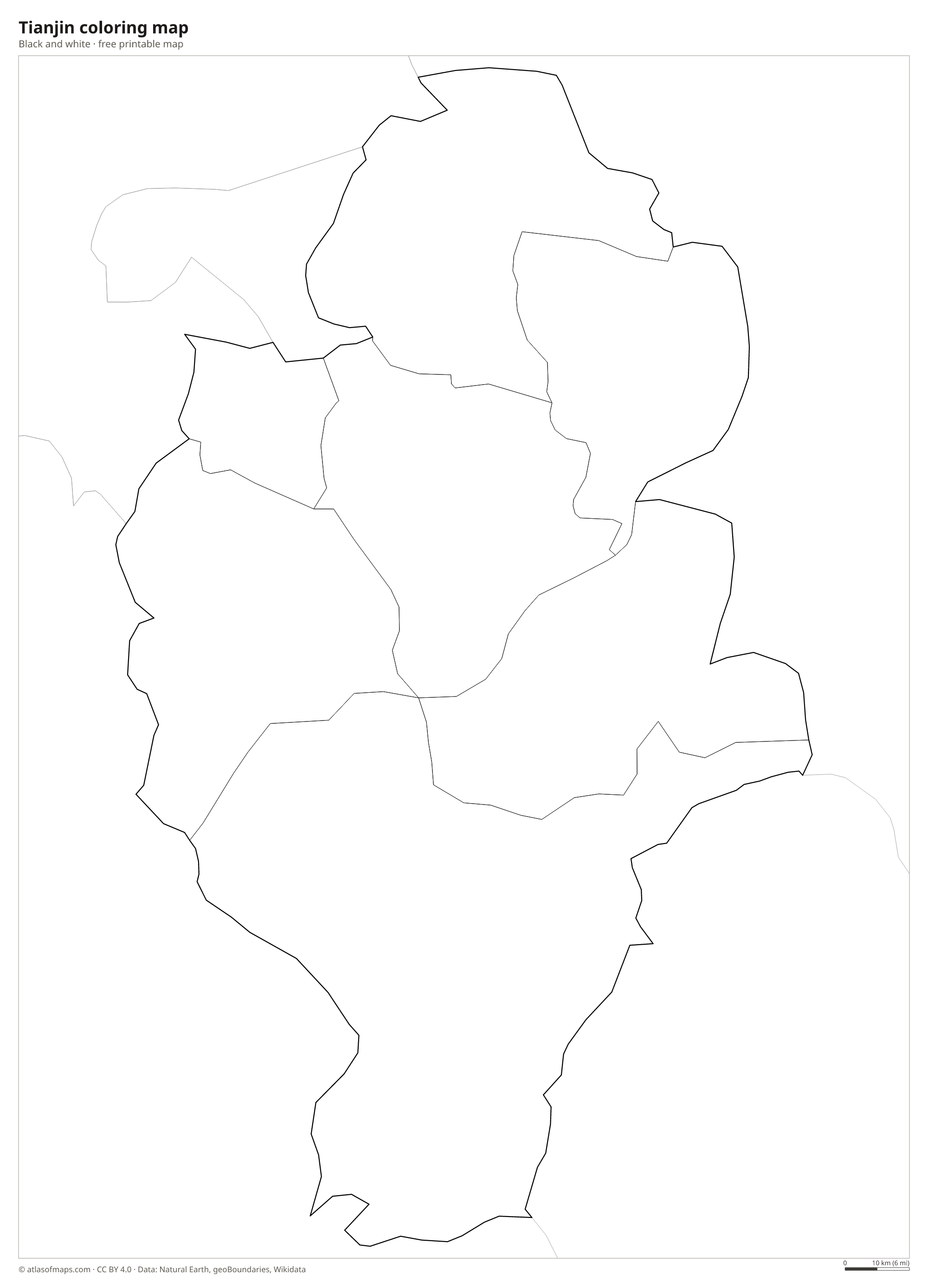 Black-and-white coloring map of Tianjin