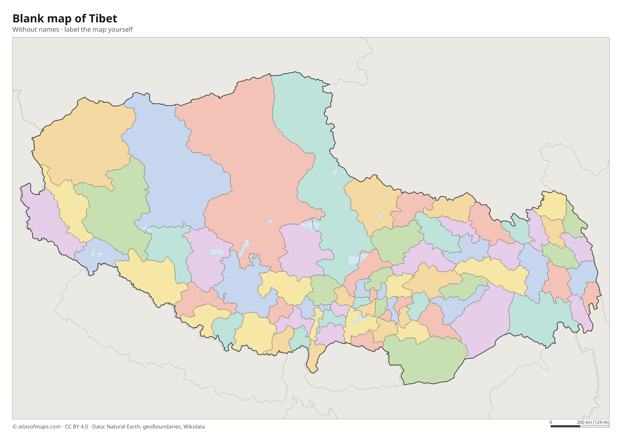 Blank map of Tibet without names