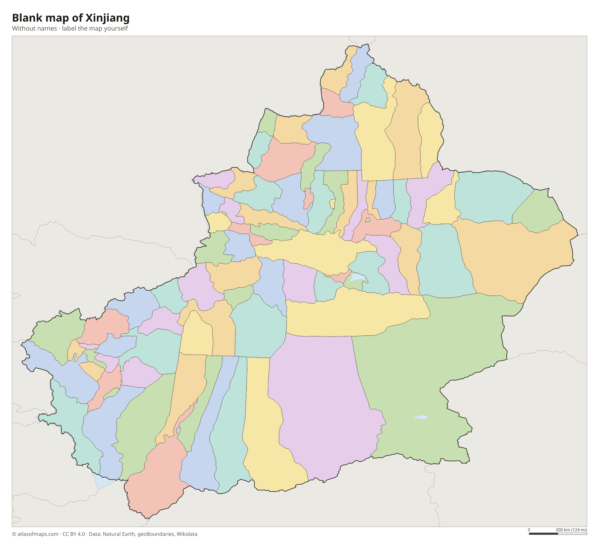 Blank map of Xinjiang without names