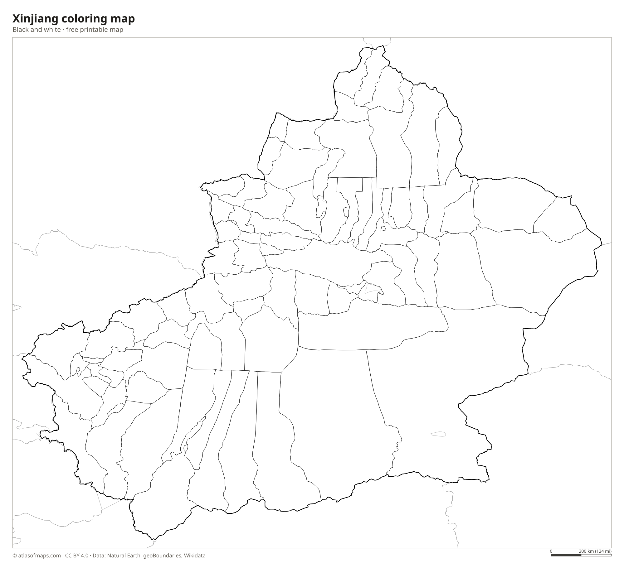 Black-and-white coloring map of Xinjiang