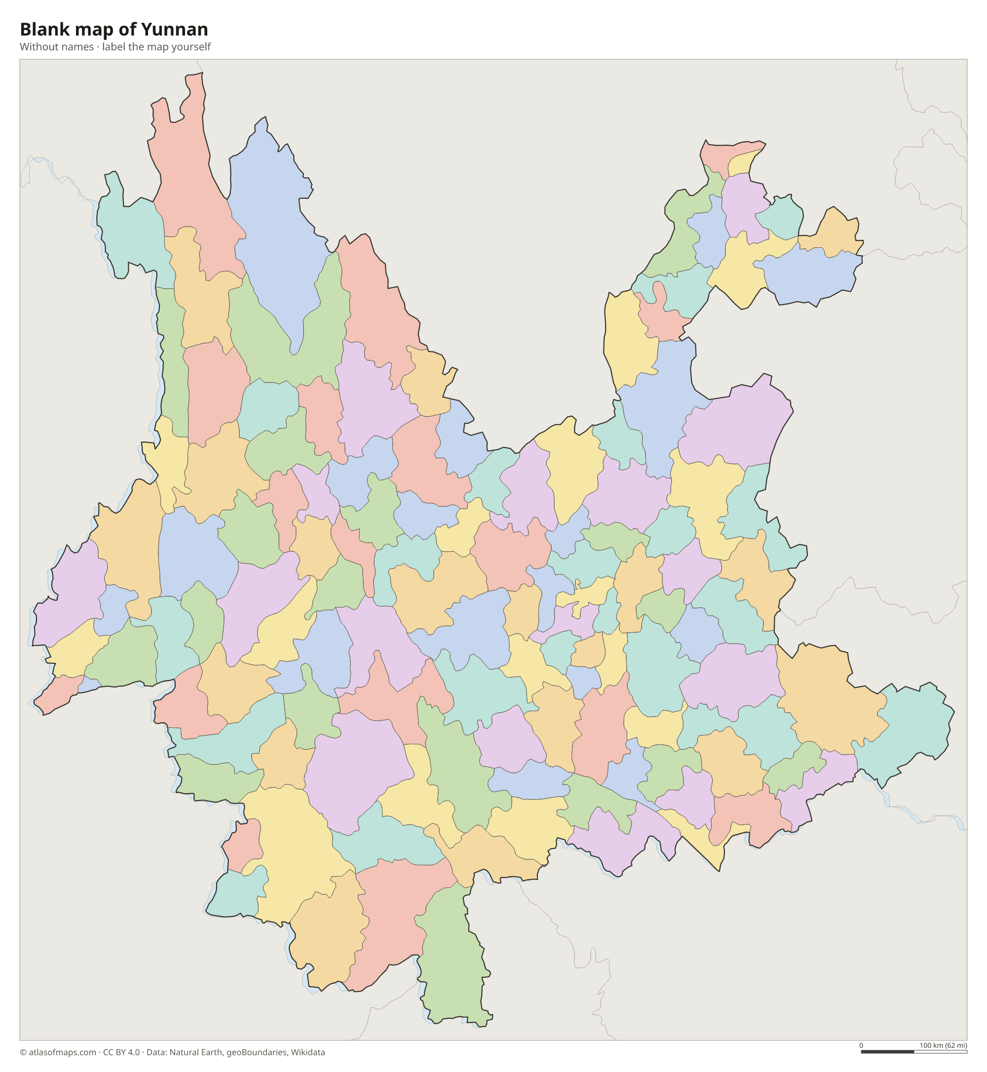 Blank map of Yunnan without names