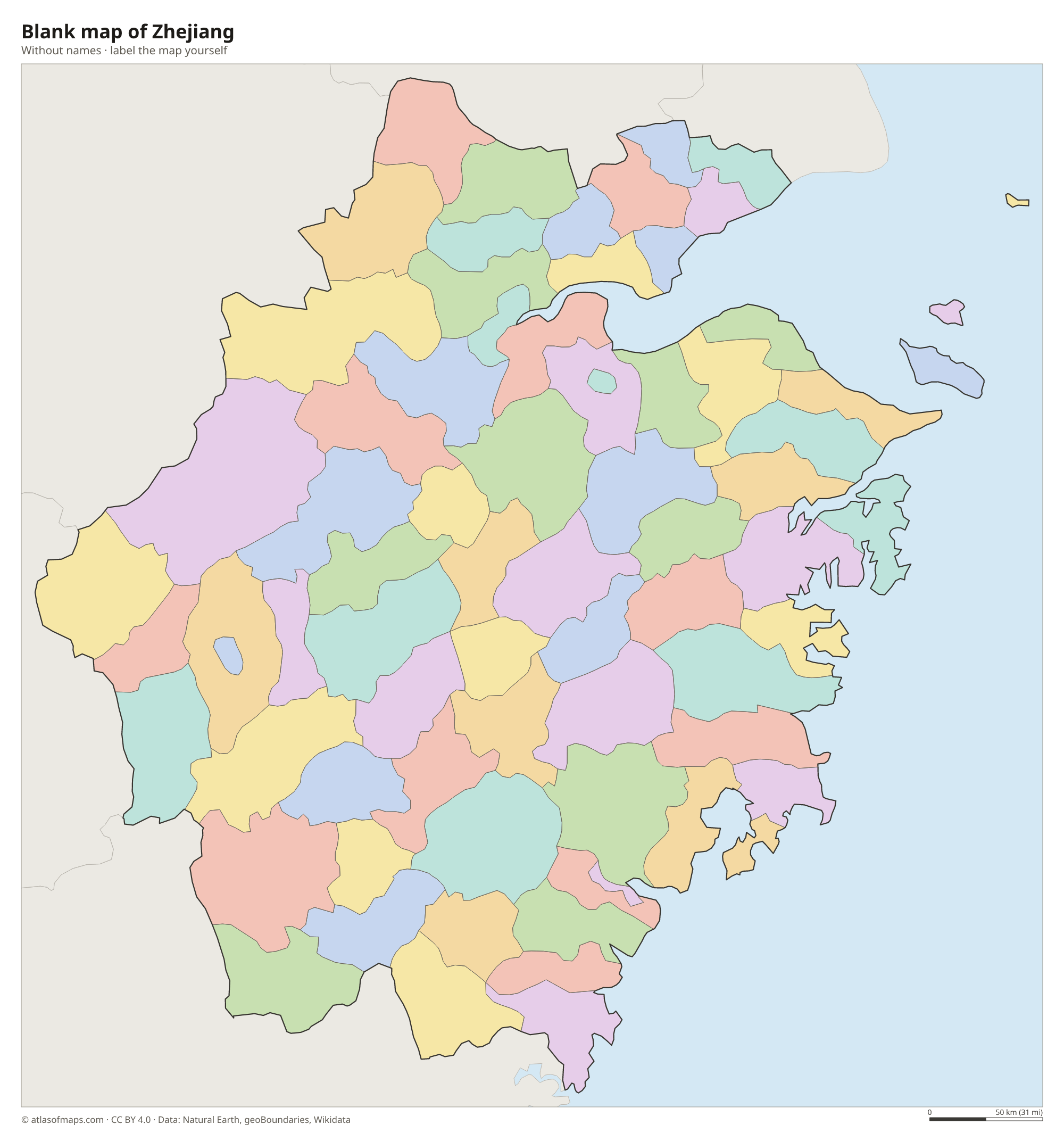 Blank map of Zhejiang without names