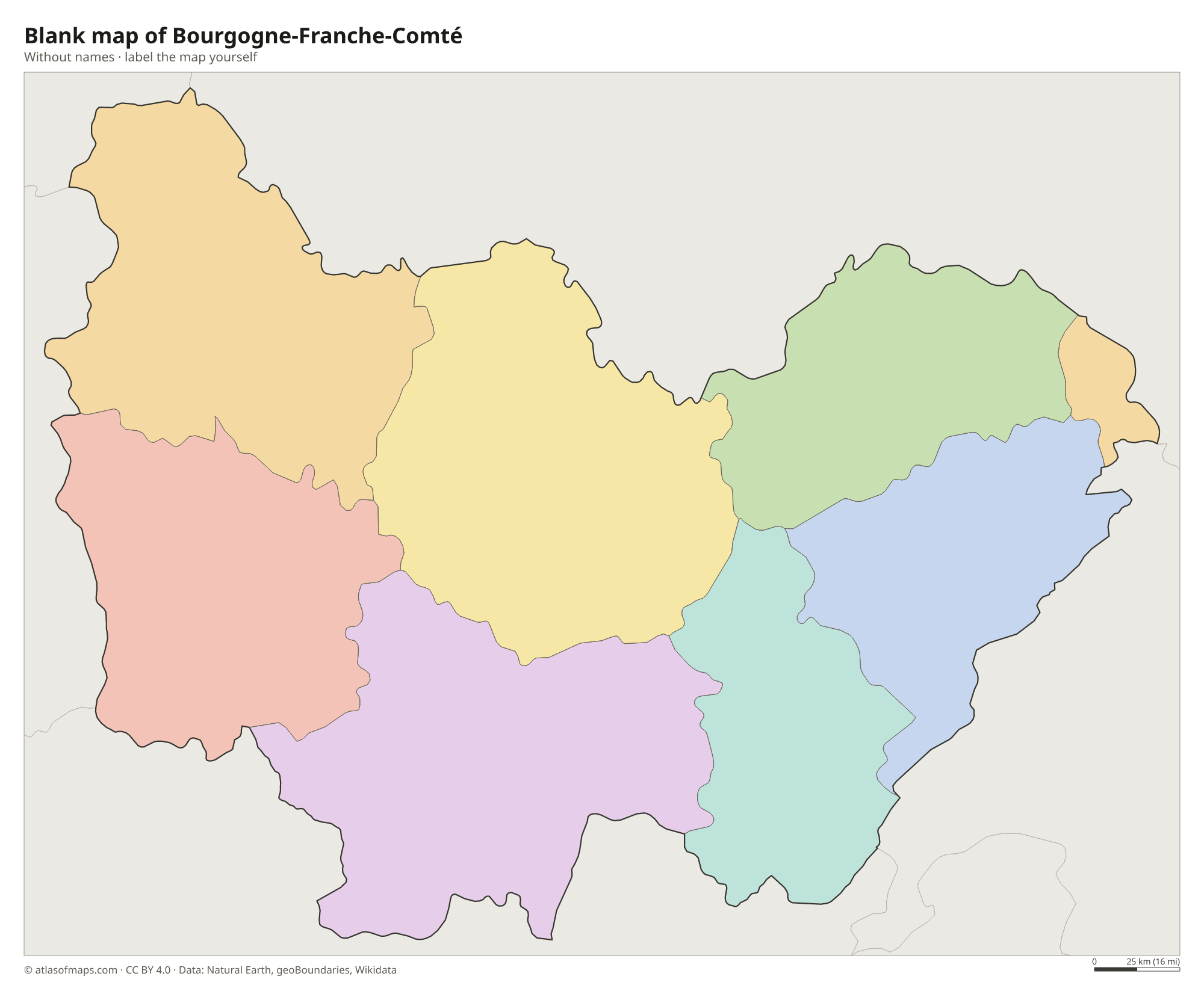 Blank map of Bourgogne-Franche-Comté without names