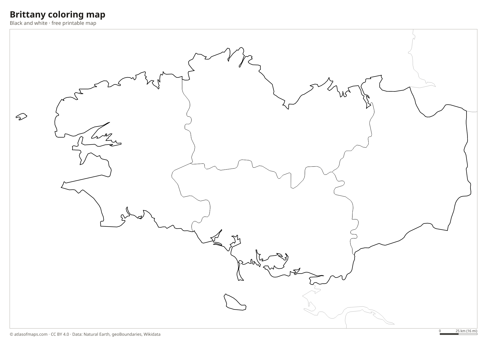 Black-and-white coloring map of Brittany
