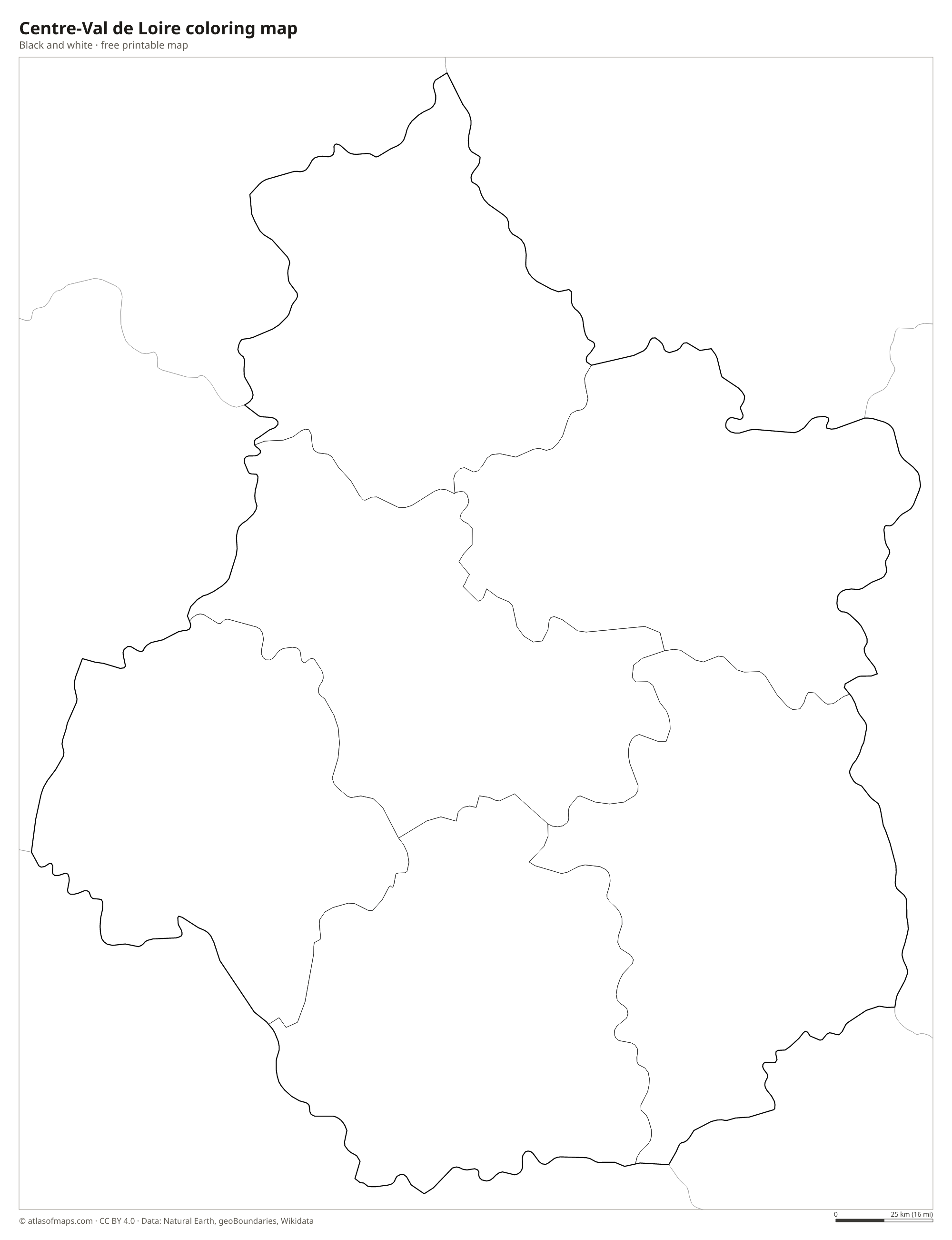 Black-and-white coloring map of Centre-Val de Loire