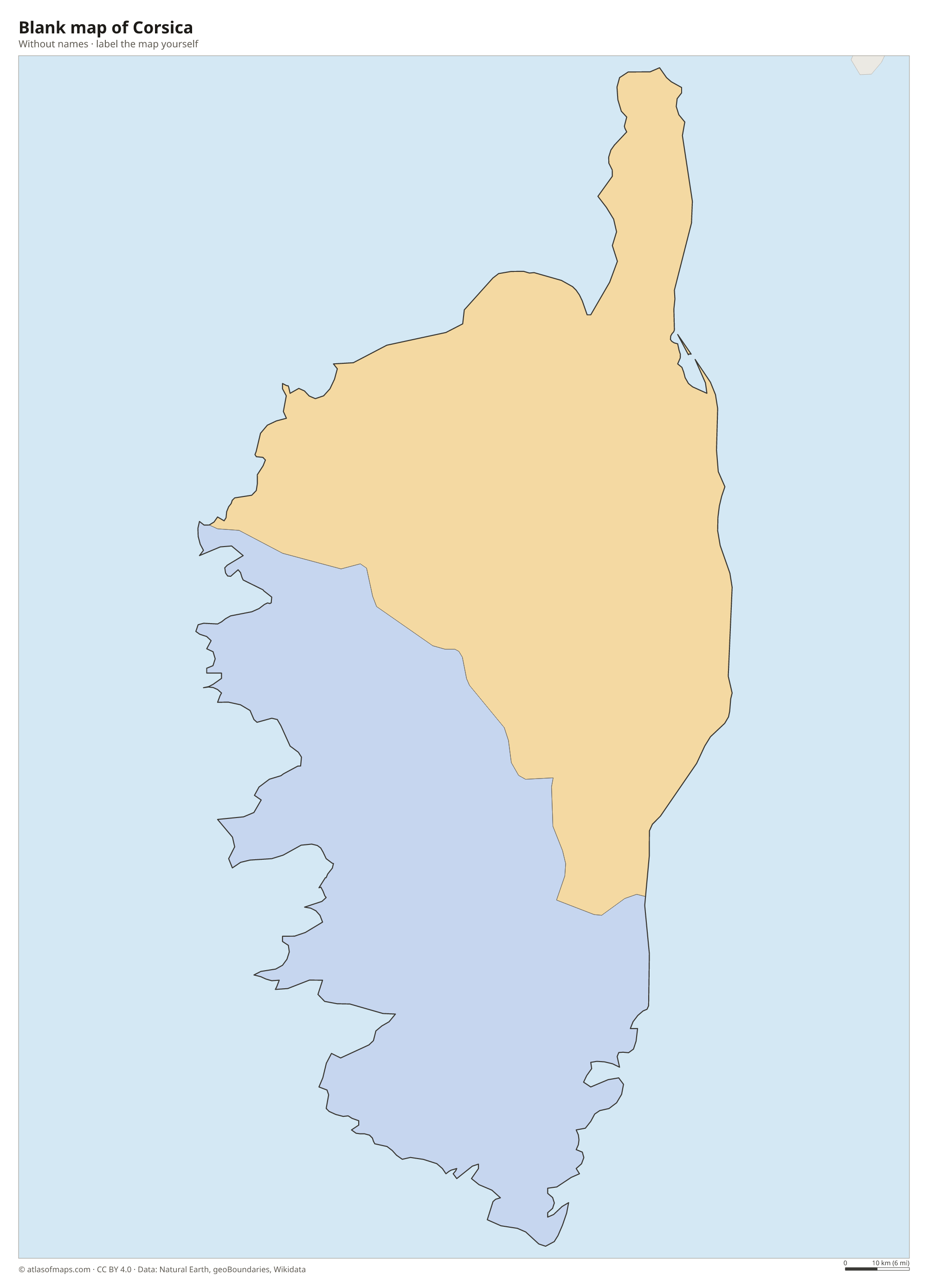 Blank map of Corsica without names