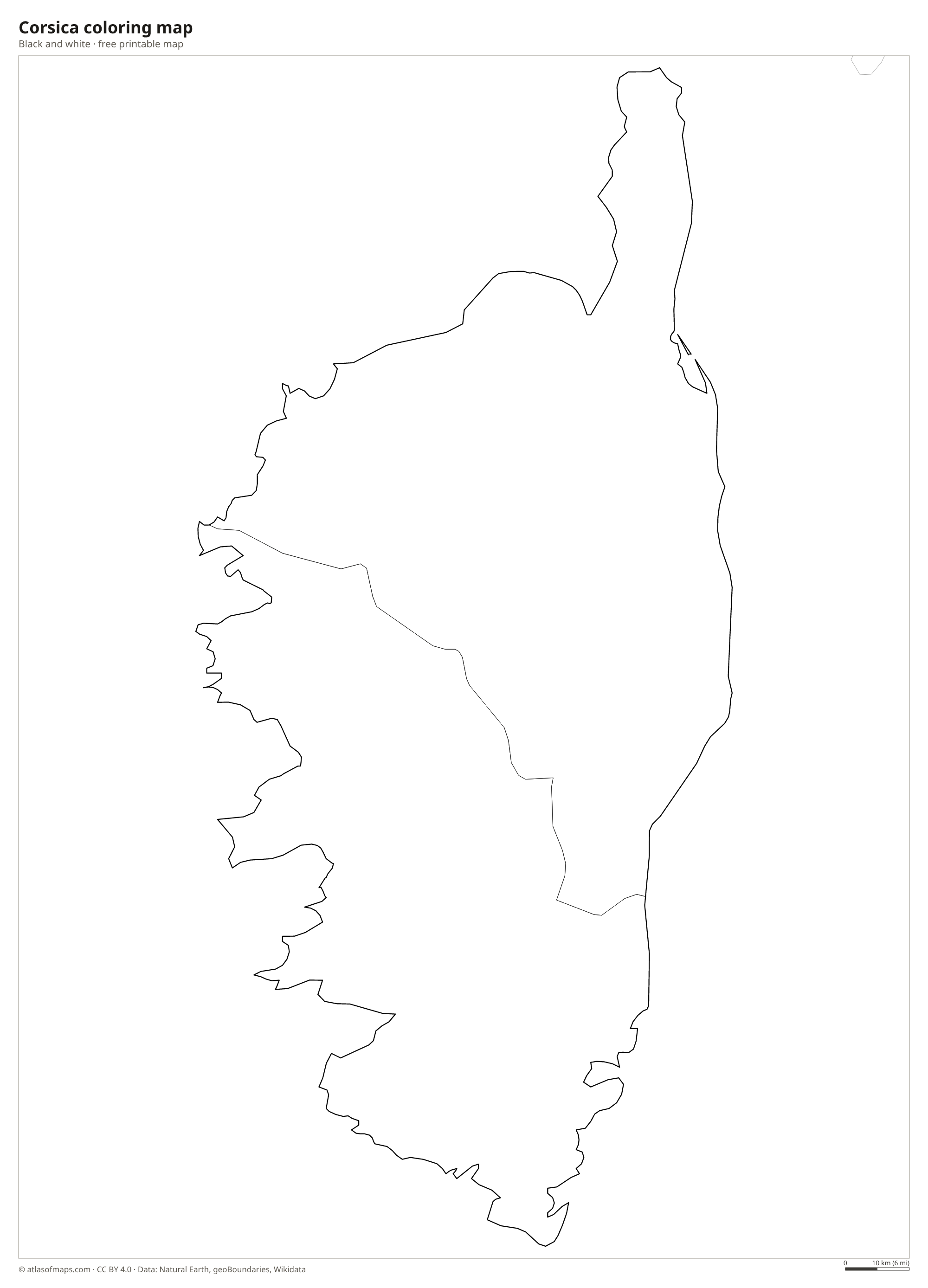 Black-and-white coloring map of Corsica