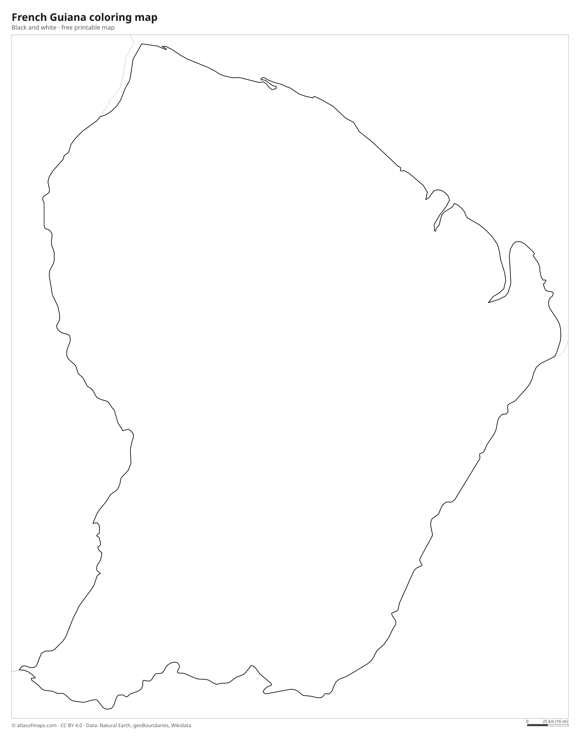 Black-and-white coloring map of French Guiana