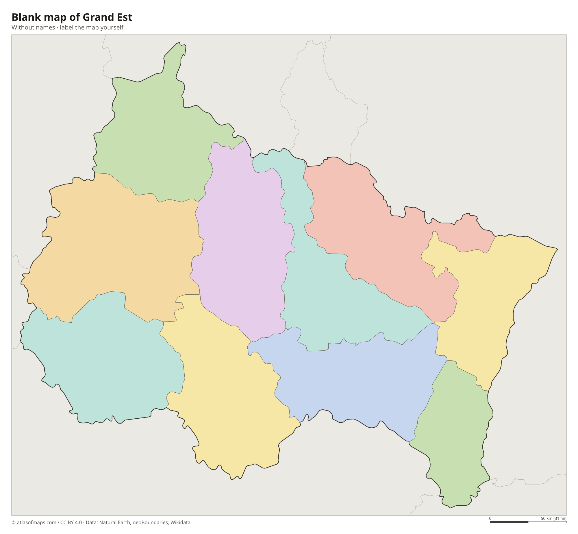 Blank map of Grand Est without names
