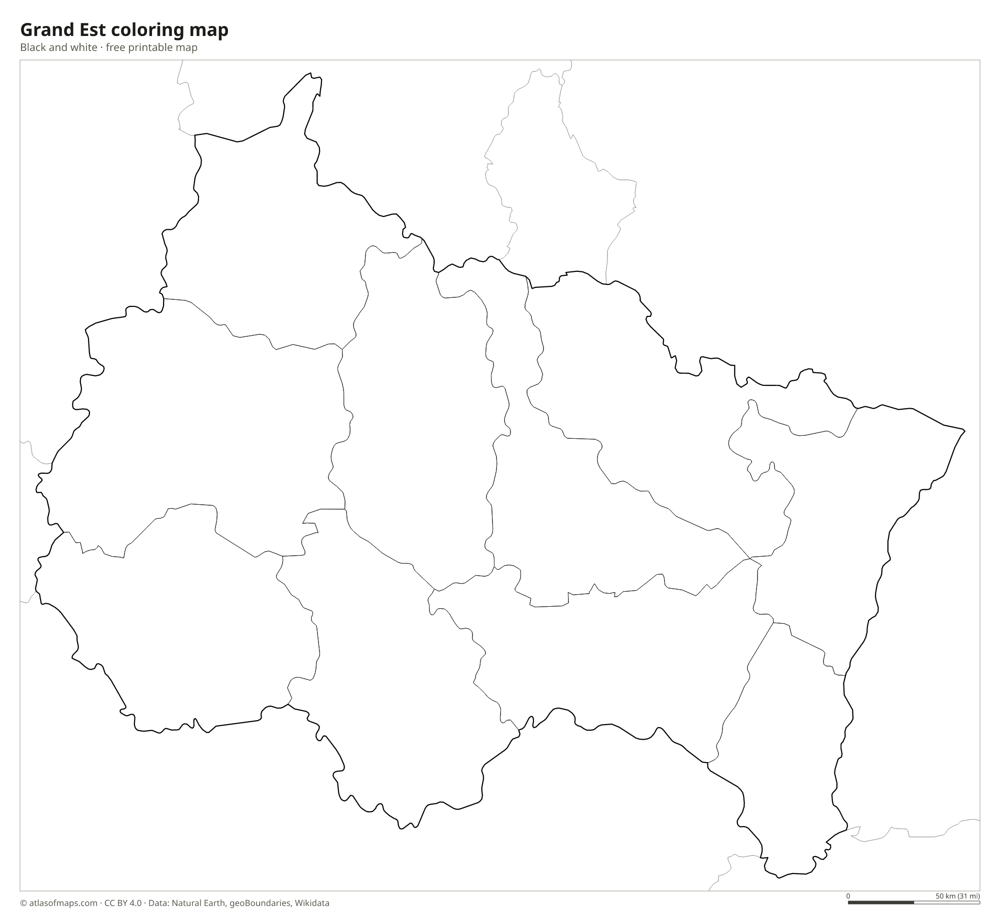 Black-and-white coloring map of Grand Est