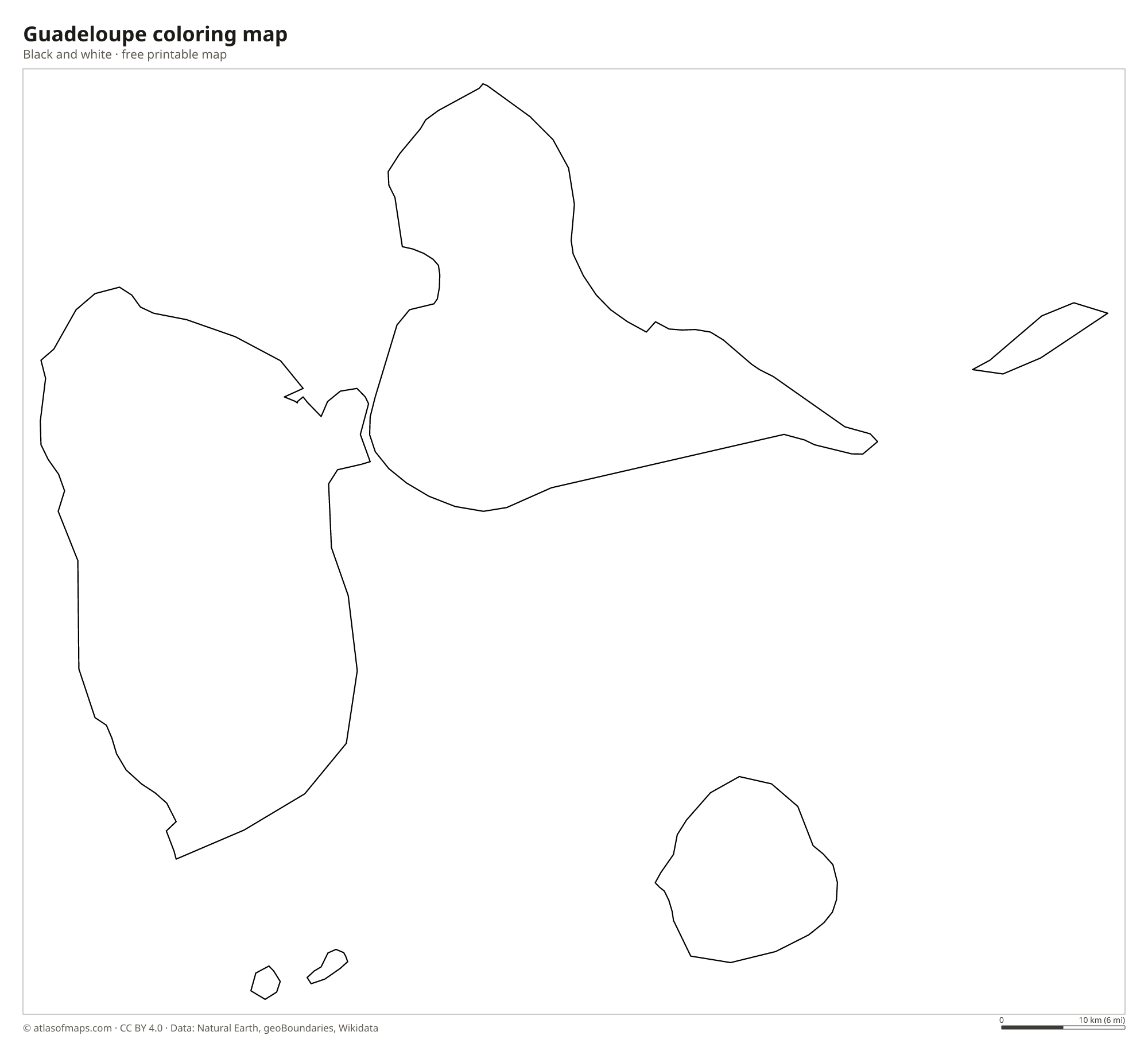 Black-and-white coloring map of Guadeloupe