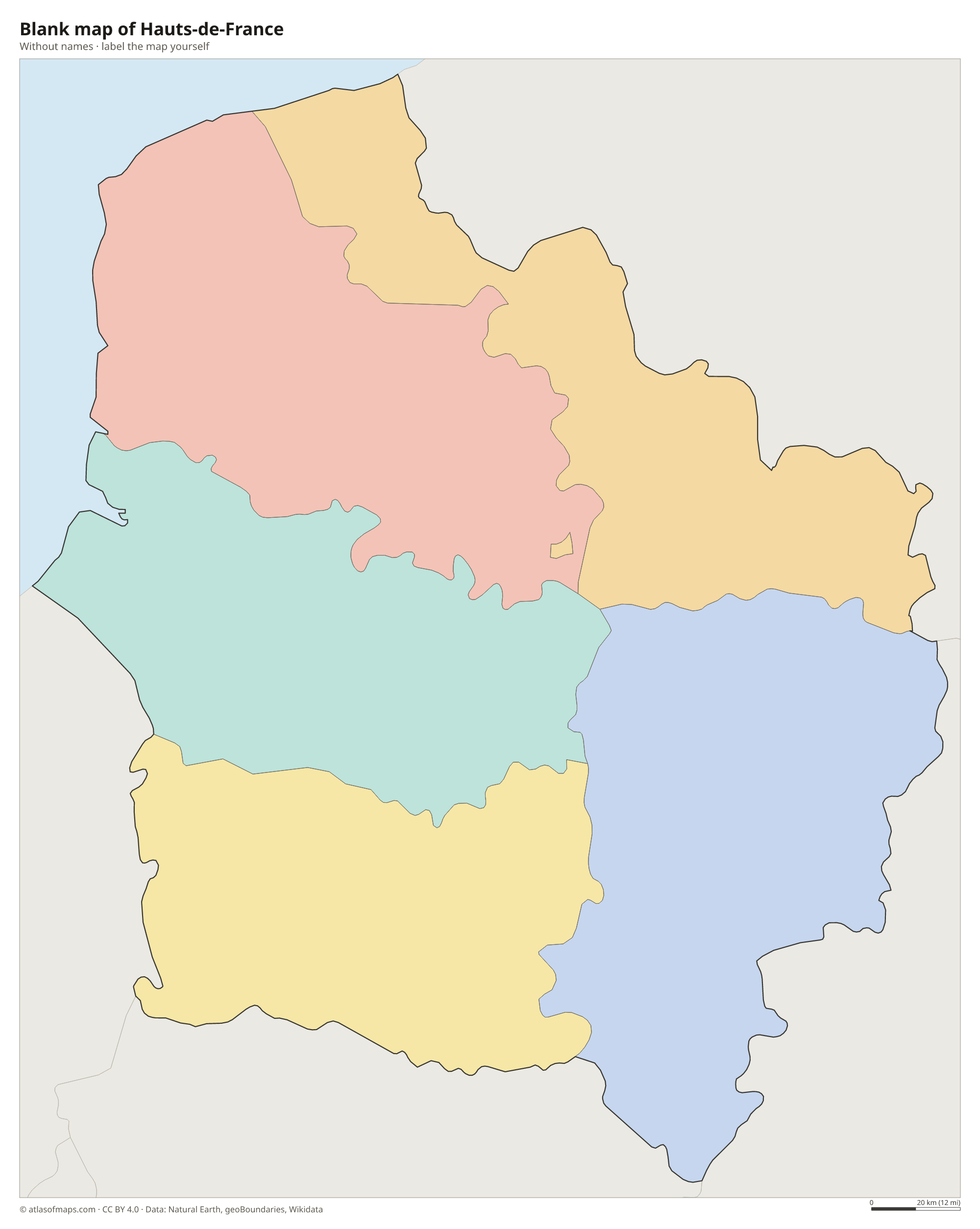 Blank map of Hauts-de-France without names