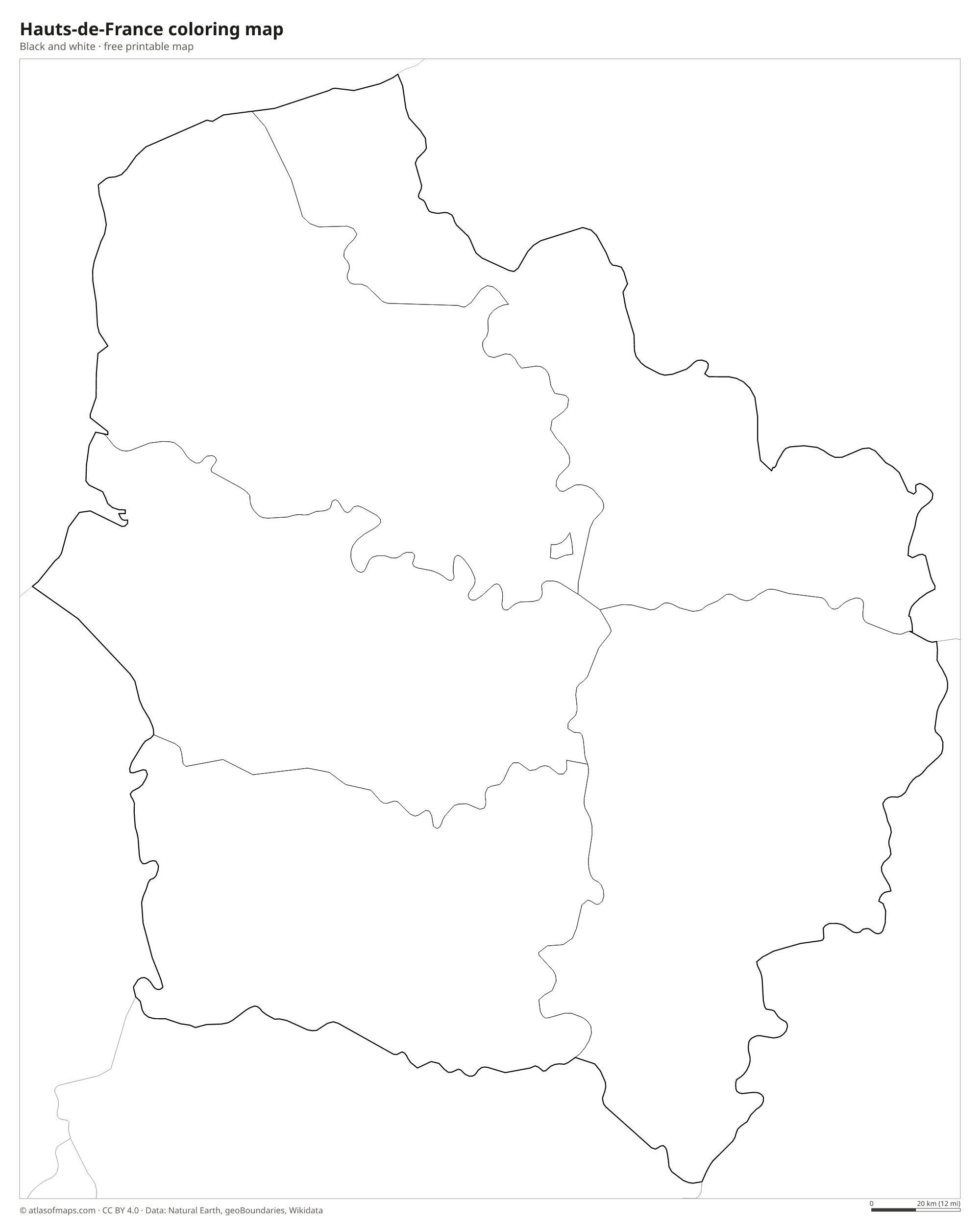 Black-and-white coloring map of Hauts-de-France