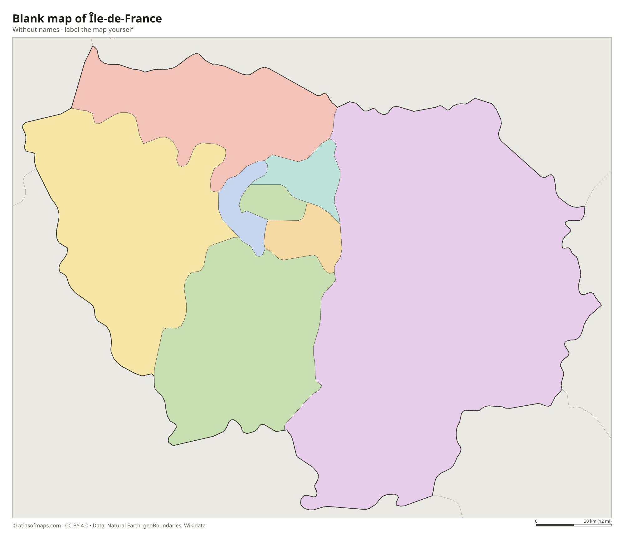 Blank map of Île-de-France without names
