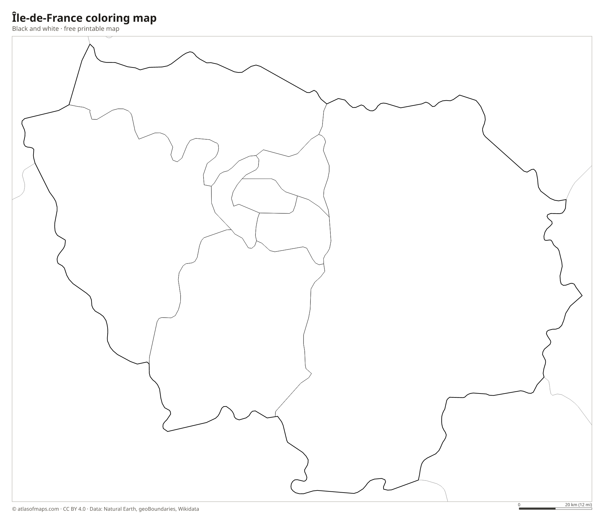 Black-and-white coloring map of Île-de-France