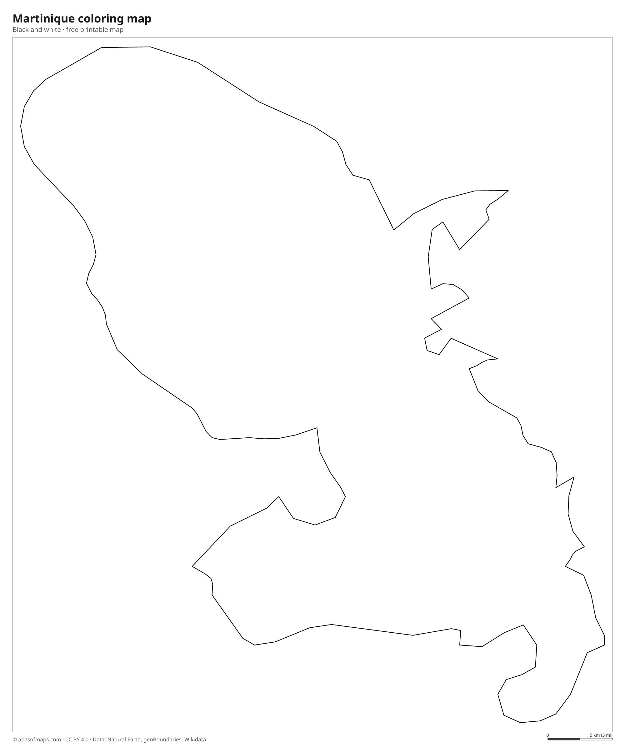 Black-and-white coloring map of Martinique