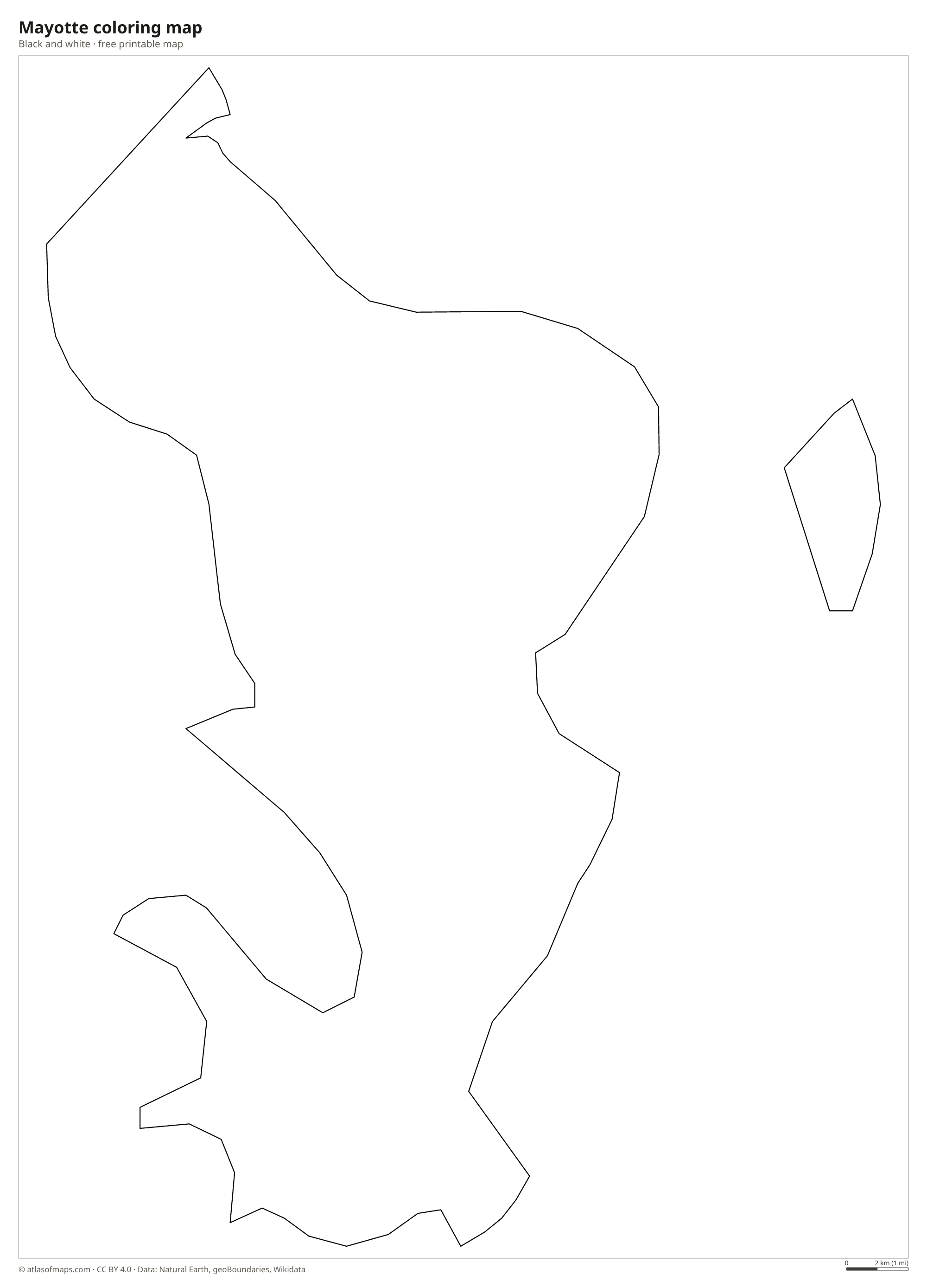 Black-and-white coloring map of Mayotte