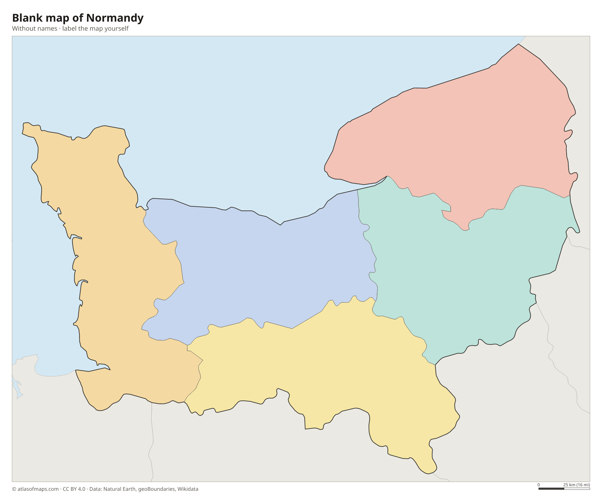 Blank map of Normandy without names