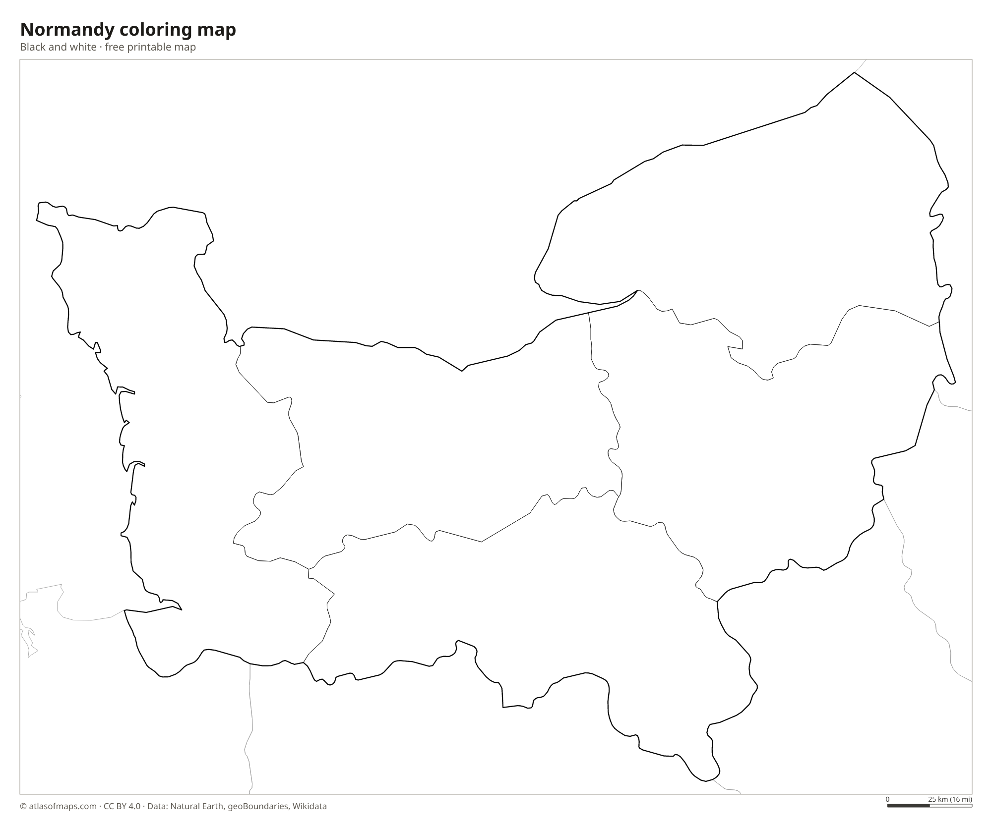 Black-and-white coloring map of Normandy